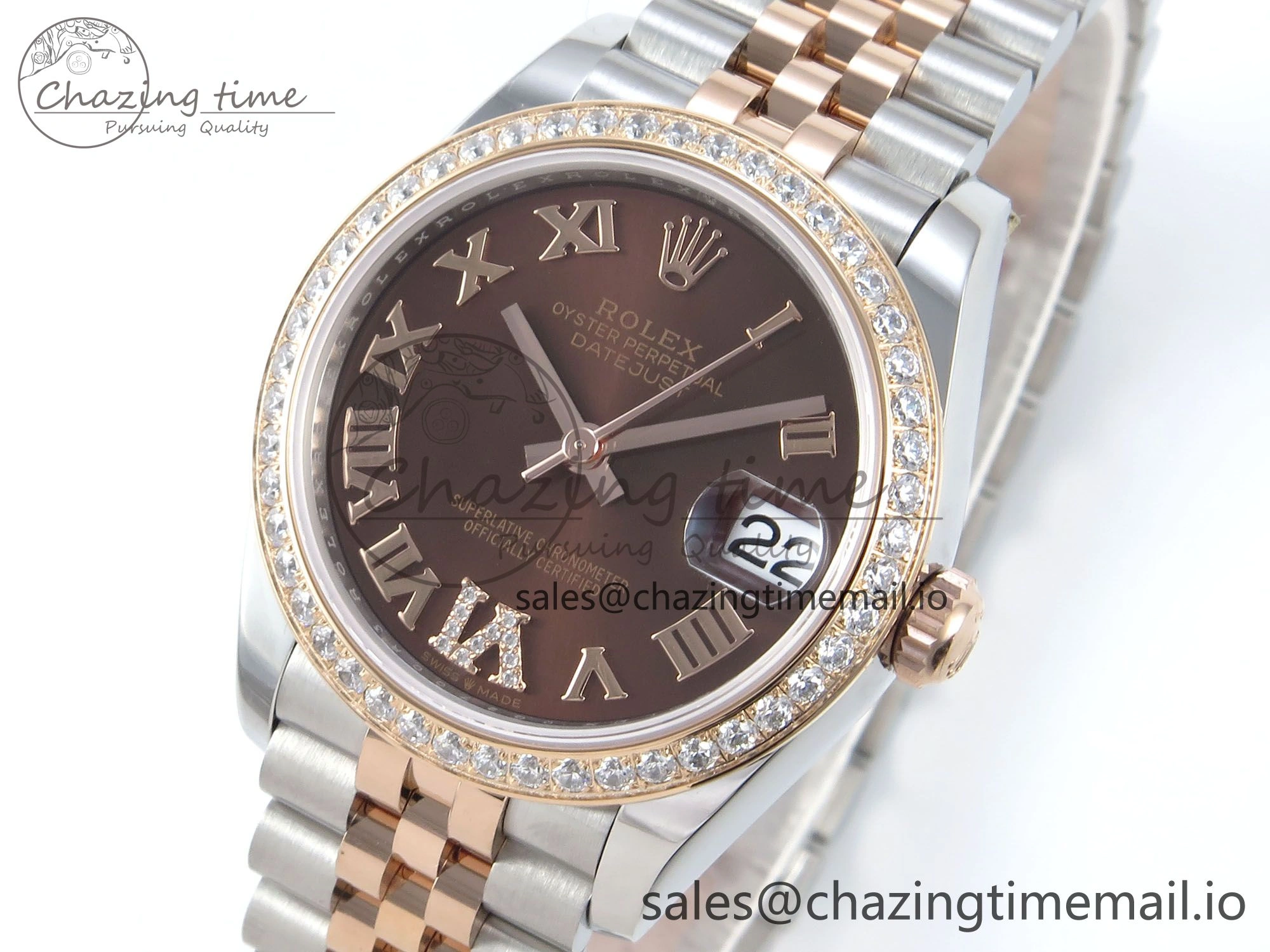 DateJust 31 278381RBR ARF 1:1 Best Edition 904L Steel Brown Roman Diamonds Dial Diamonds Bezel on SS RG Jubilee Bracelet ETA 2688