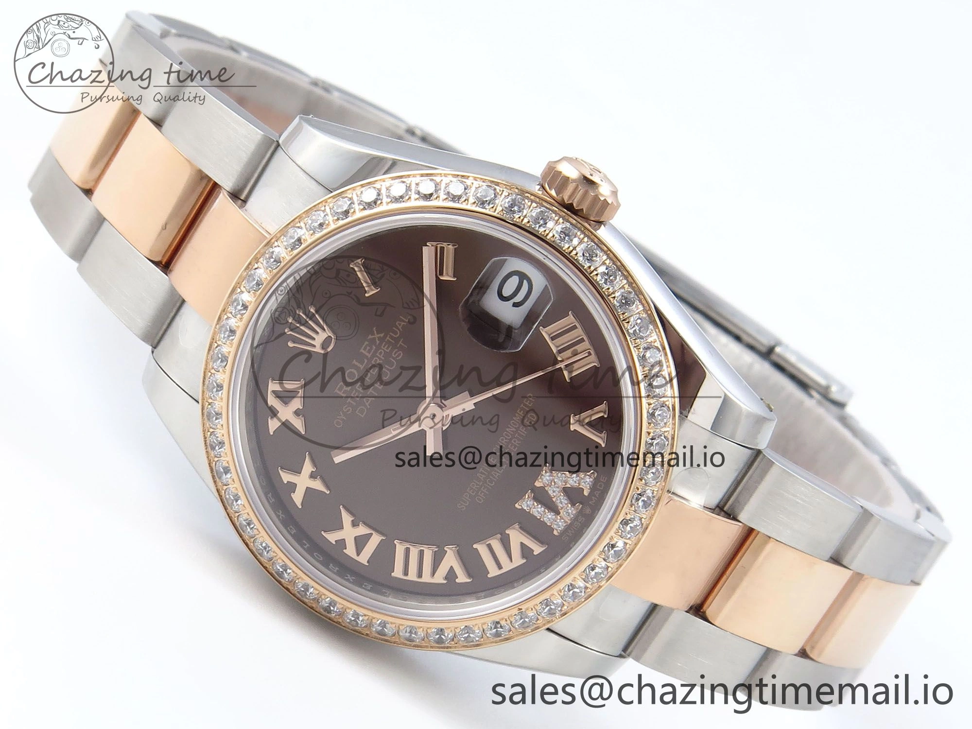 DateJust 31 278381RBR ARF 1:1 Best Edition 904L Steel Brown Roman Diamonds Dial Diamonds Bezel on SS RG Oyster Bracelet ETA 2688