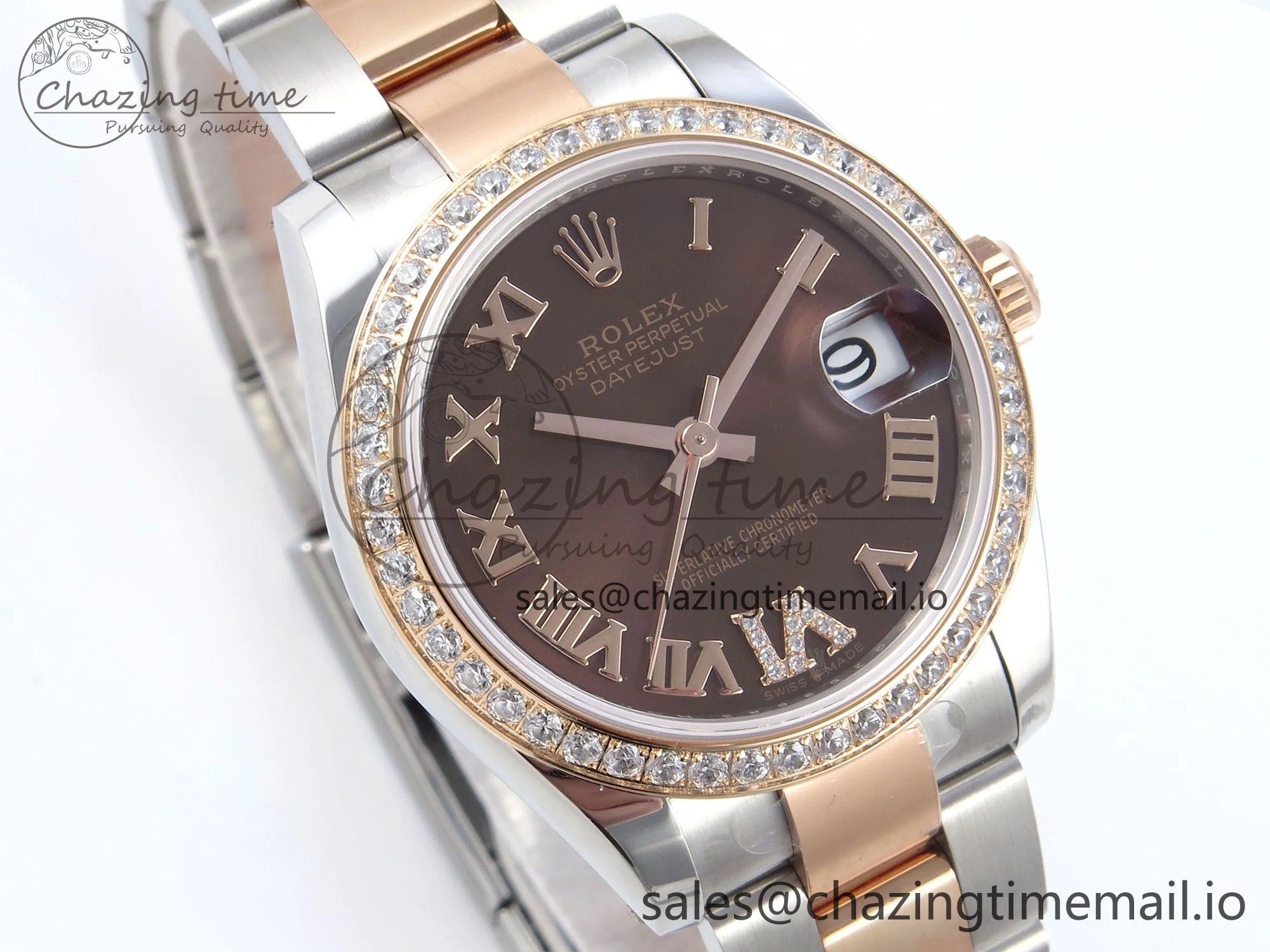 DateJust 31 278381RBR ARF 1:1 Best Edition 904L Steel Brown Roman Diamonds Dial Diamonds Bezel on SS RG Oyster Bracelet ETA 2688