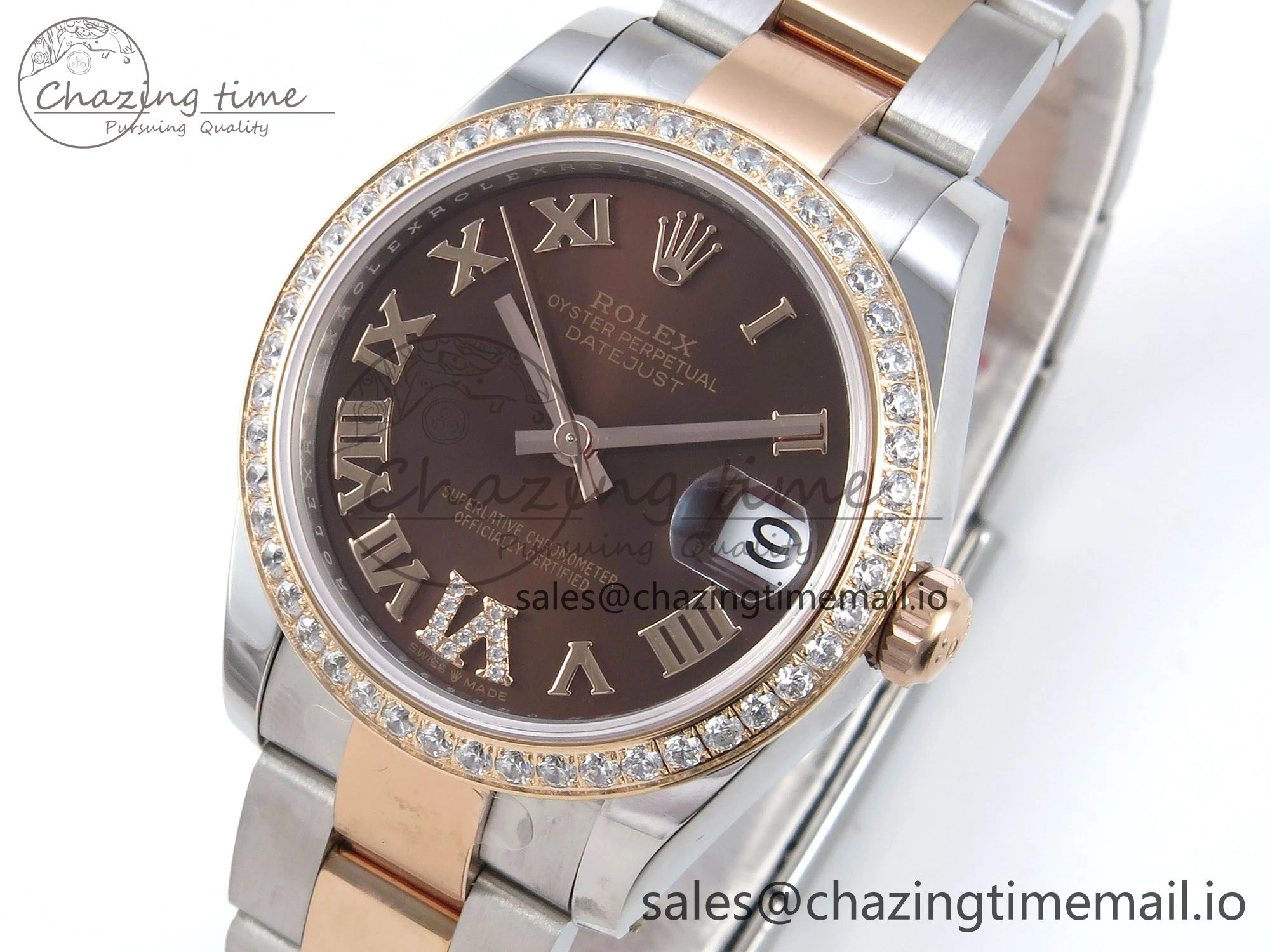 DateJust 31 278381RBR ARF 1:1 Best Edition 904L Steel Brown Roman Diamonds Dial Diamonds Bezel on SS RG Oyster Bracelet ETA 2688