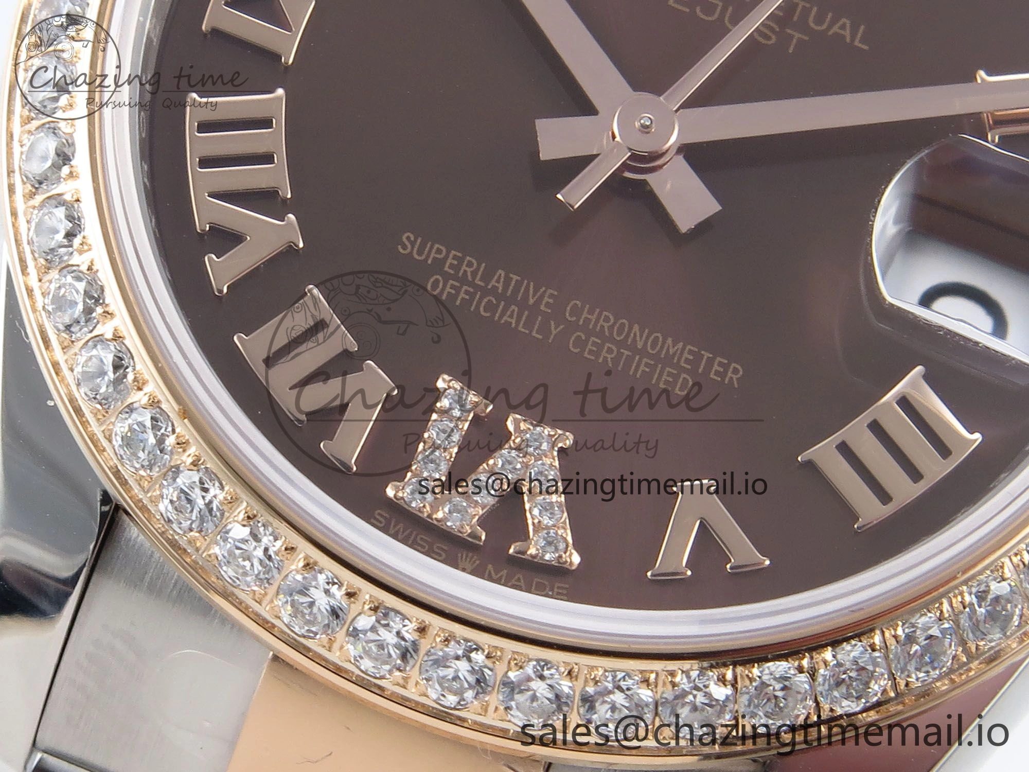 DateJust 31 278381RBR ARF 1:1 Best Edition 904L Steel Brown Roman Diamonds Dial Diamonds Bezel on SS RG Oyster Bracelet ETA 2688