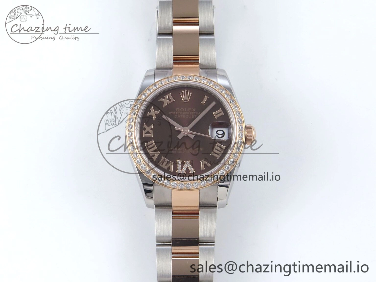 DateJust 31 278381RBR ARF 1:1 Best Edition 904L Steel Brown Roman Diamonds Dial Diamonds Bezel on SS RG Oyster Bracelet ETA 2688