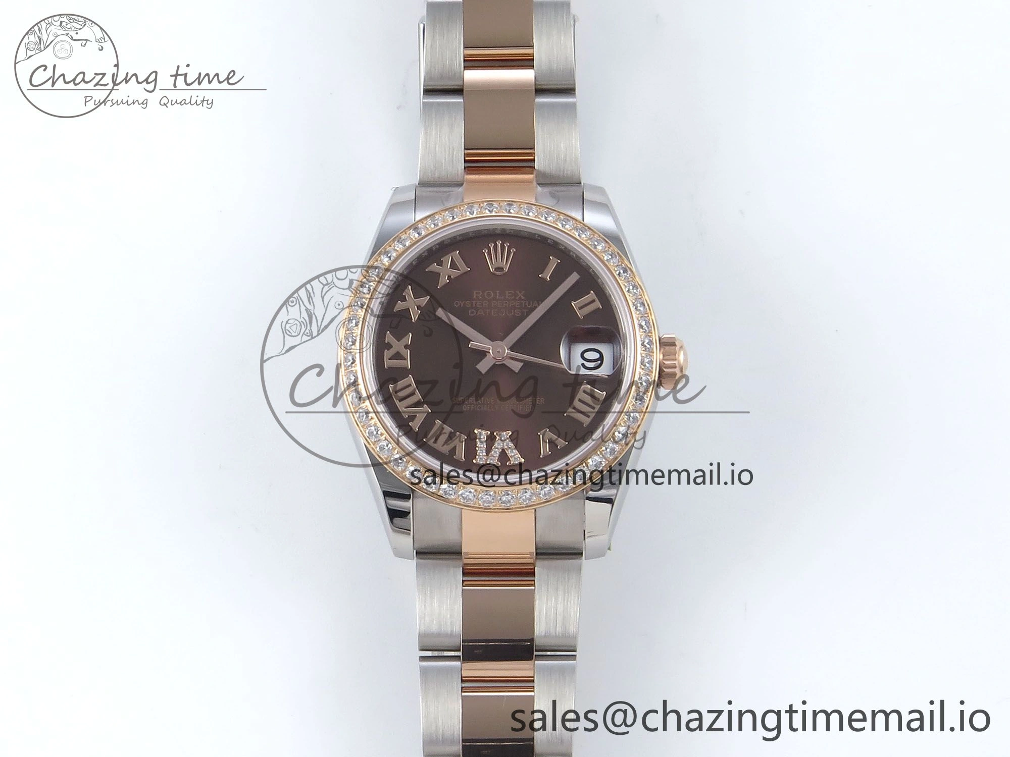 DateJust 31 278381RBR ARF 1:1 Best Edition 904L Steel Brown Roman Diamonds Dial Diamonds Bezel on SS RG Oyster Bracelet ETA 2688