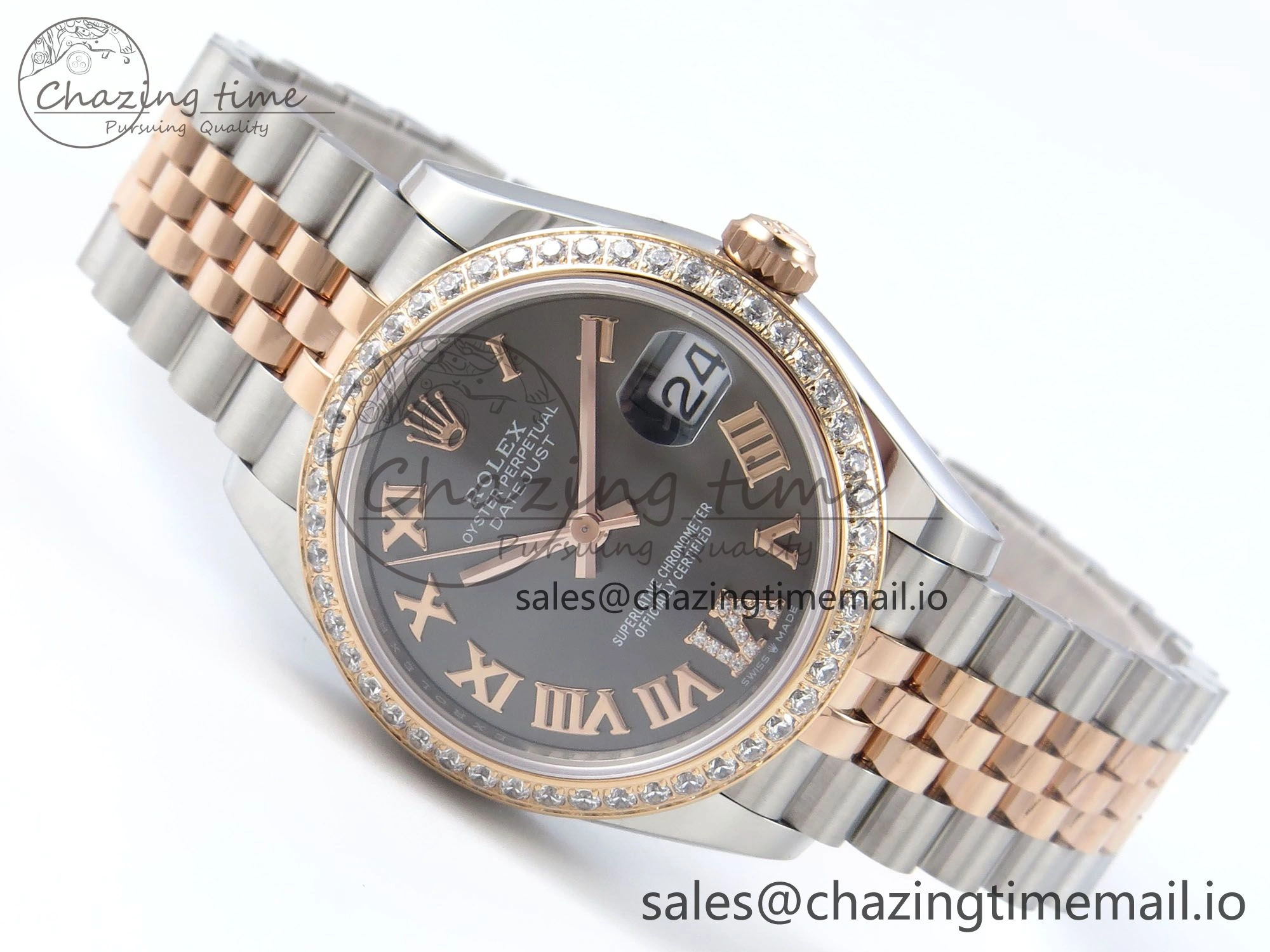 DateJust 31 278381RBR ARF 1:1 Best Edition 904L Steel Gray Roman Diamonds Dial Diamonds Bezel on SS RG Jubilee Bracelet ETA 2688