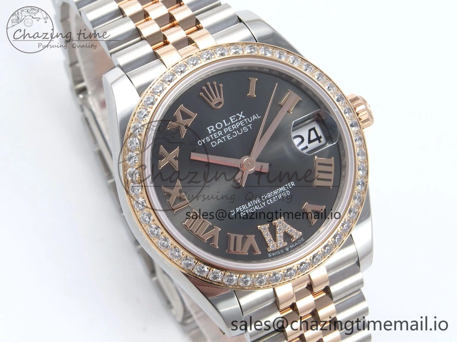 DateJust 31 278381RBR ARF 1:1 Best Edition 904L Steel Gray Roman Diamonds Dial Diamonds Bezel on SS RG Jubilee Bracelet ETA 2688
