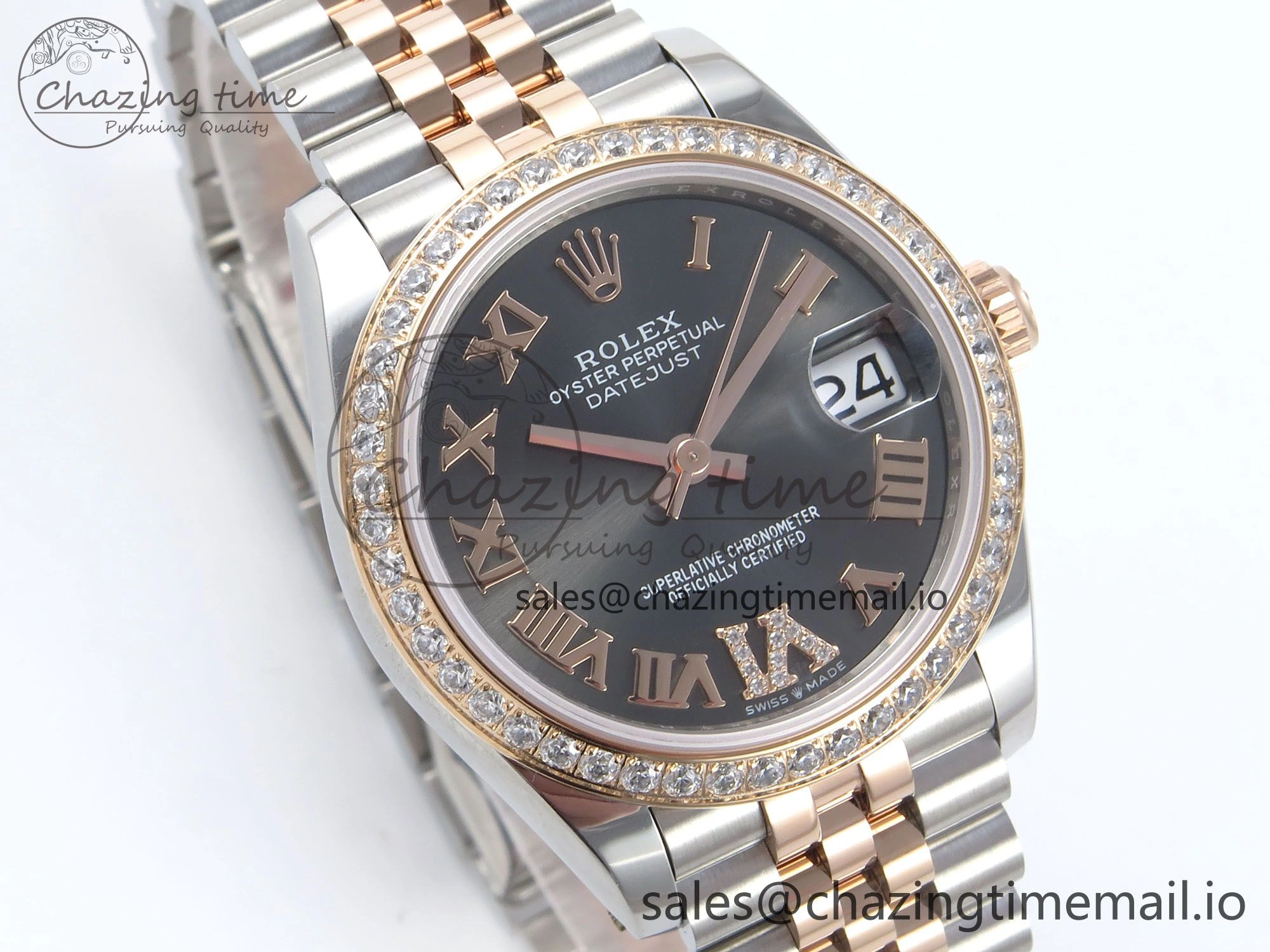 DateJust 31 278381RBR ARF 1:1 Best Edition 904L Steel Gray Roman Diamonds Dial Diamonds Bezel on SS RG Jubilee Bracelet ETA 2688