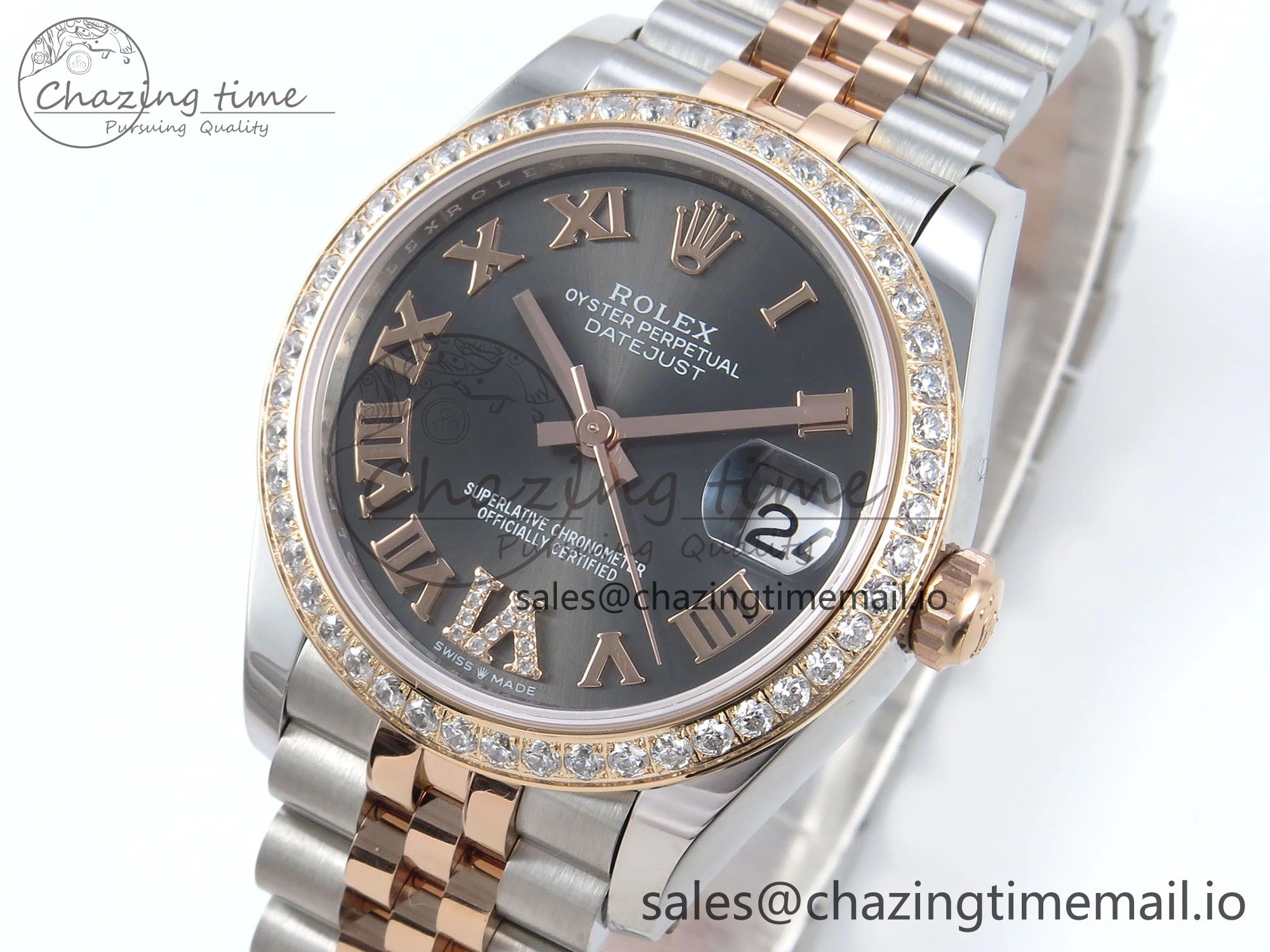 DateJust 31 278381RBR ARF 1:1 Best Edition 904L Steel Gray Roman Diamonds Dial Diamonds Bezel on SS RG Jubilee Bracelet ETA 2688
