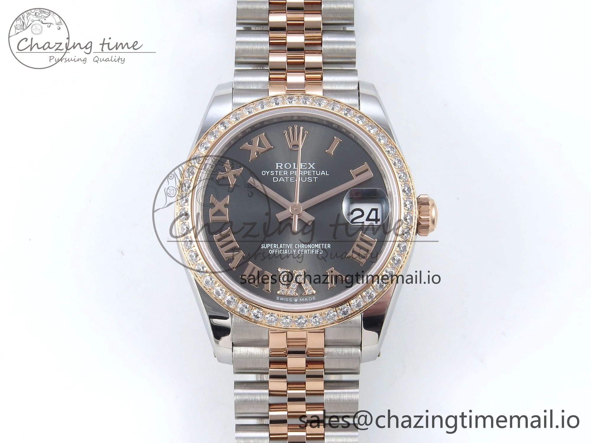 DateJust 31 278381RBR ARF 1:1 Best Edition 904L Steel Gray Roman Diamonds Dial Diamonds Bezel on SS RG Jubilee Bracelet ETA 2688