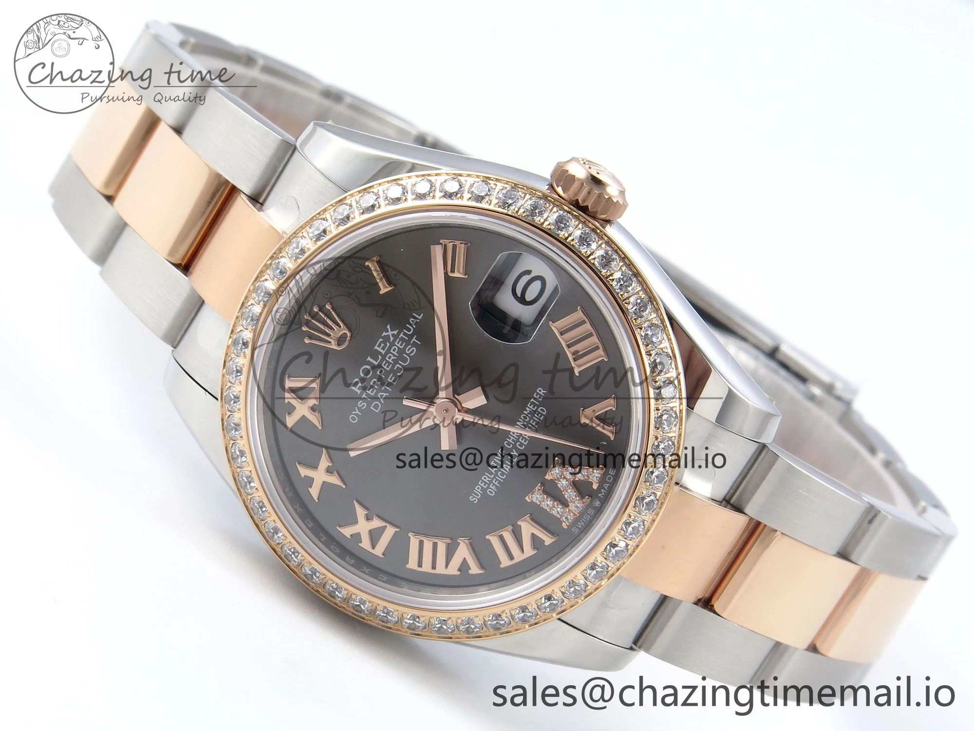 DateJust 31 278381RBR ARF 1:1 Best Edition 904L Steel Gray Roman Diamonds Dial Diamonds Bezel on SS RG Oyster Bracelet ETA 2688