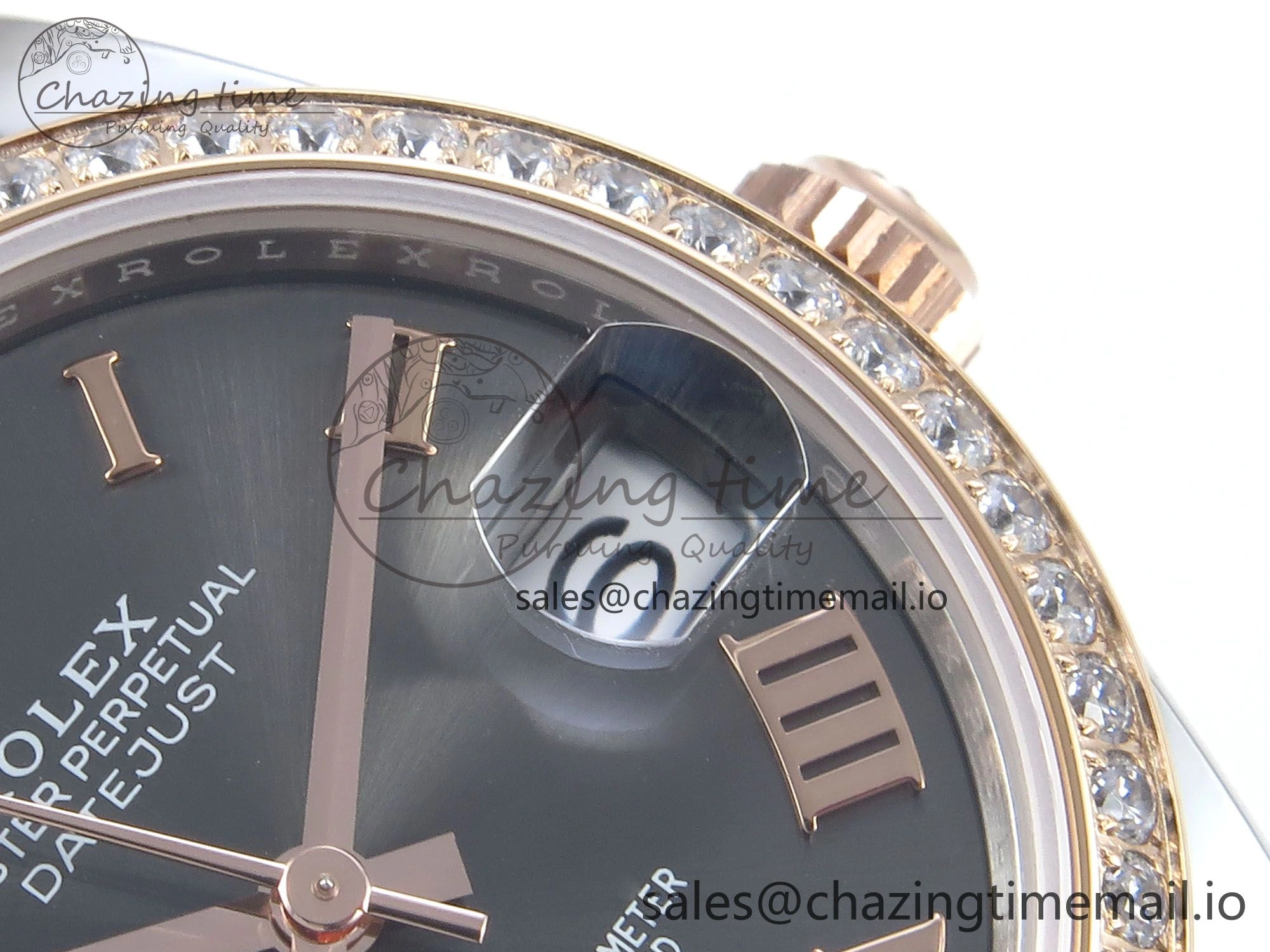 DateJust 31 278381RBR ARF 1:1 Best Edition 904L Steel Gray Roman Diamonds Dial Diamonds Bezel on SS RG Oyster Bracelet ETA 2688