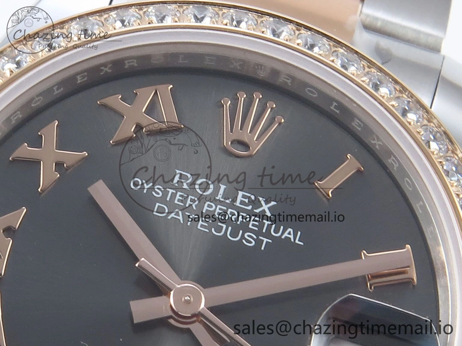 DateJust 31 278381RBR ARF 1:1 Best Edition 904L Steel Gray Roman Diamonds Dial Diamonds Bezel on SS RG Oyster Bracelet ETA 2688