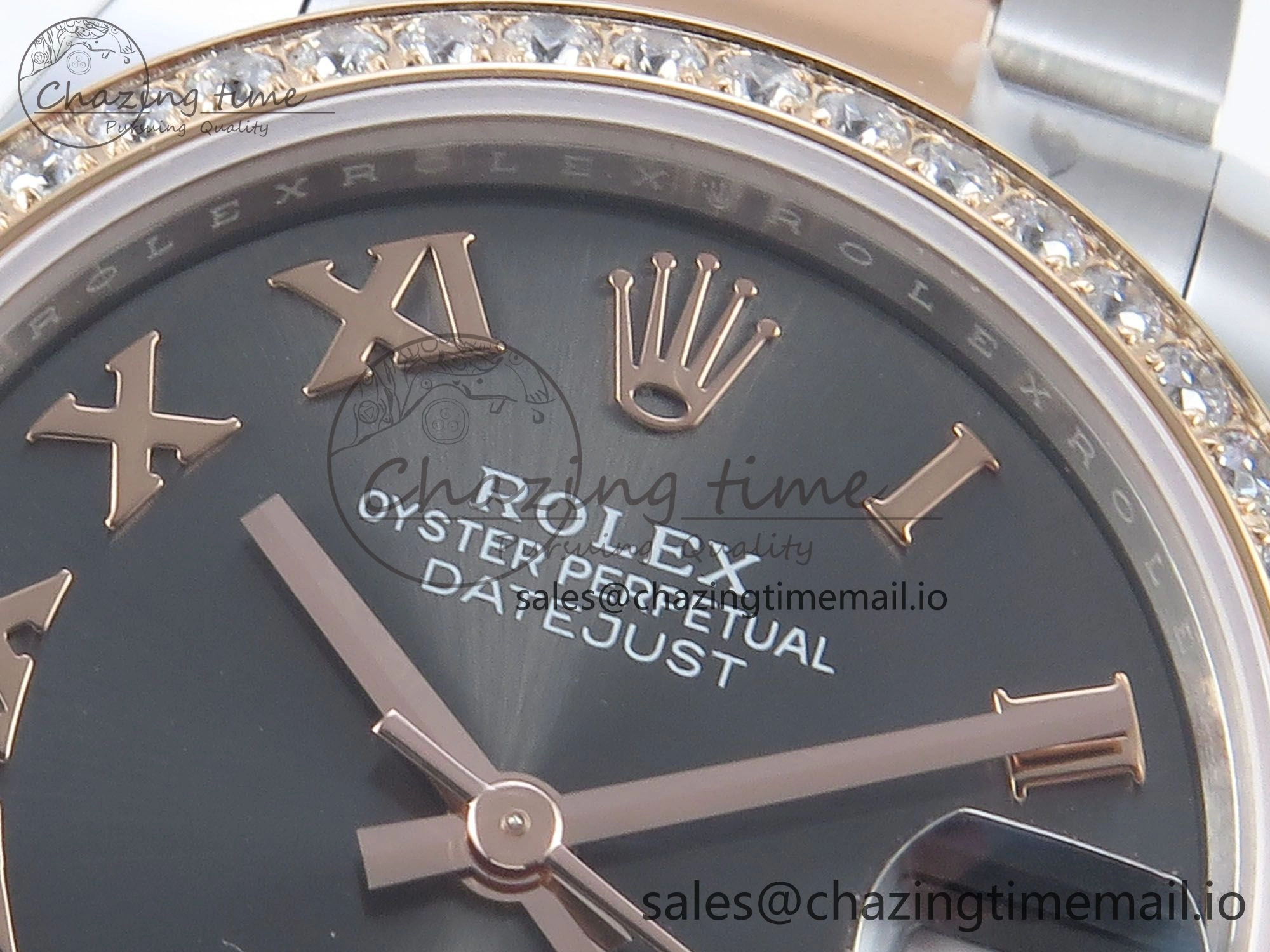 DateJust 31 278381RBR ARF 1:1 Best Edition 904L Steel Gray Roman Diamonds Dial Diamonds Bezel on SS RG Oyster Bracelet ETA 2688