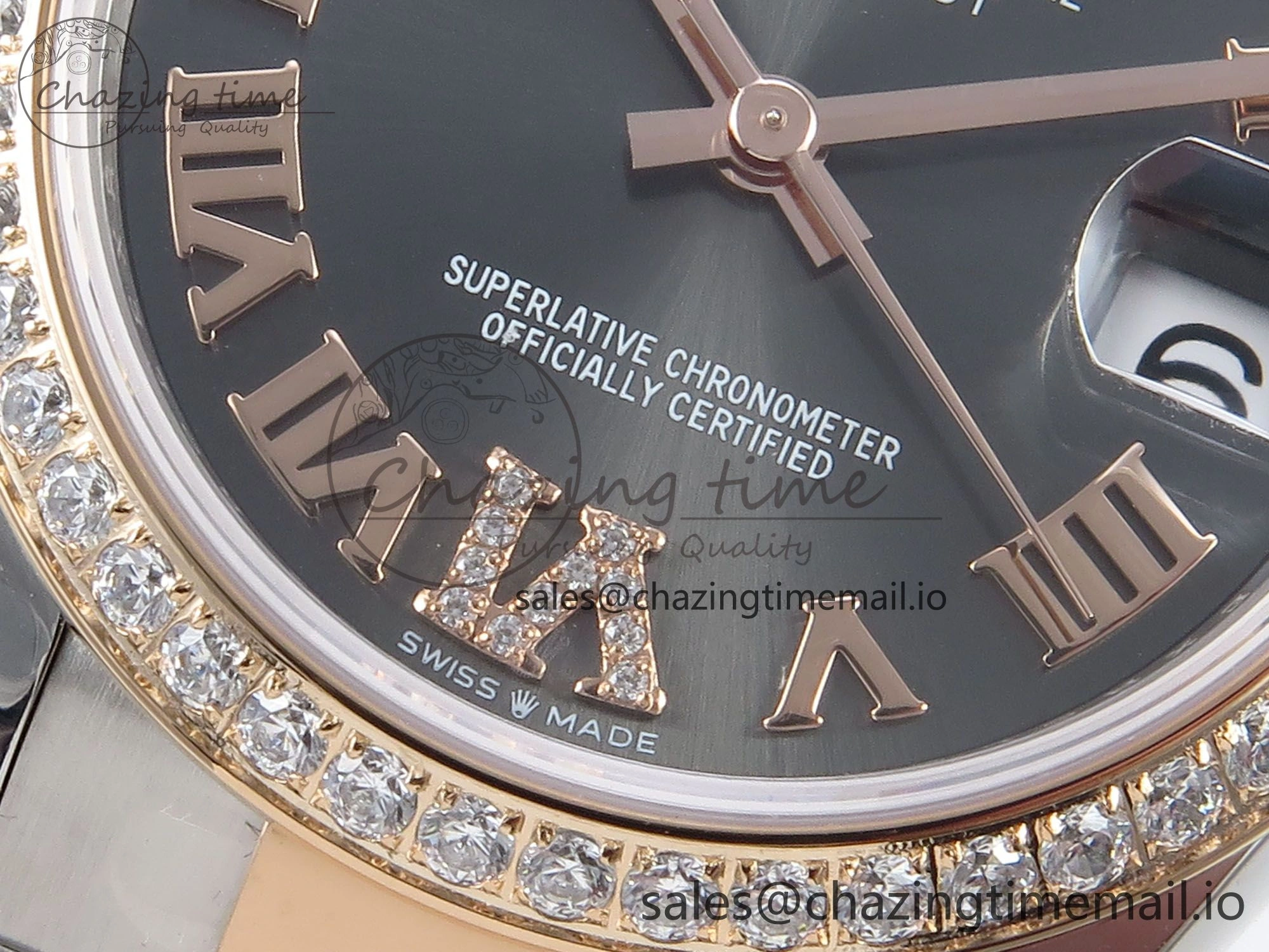 DateJust 31 278381RBR ARF 1:1 Best Edition 904L Steel Gray Roman Diamonds Dial Diamonds Bezel on SS RG Oyster Bracelet ETA 2688