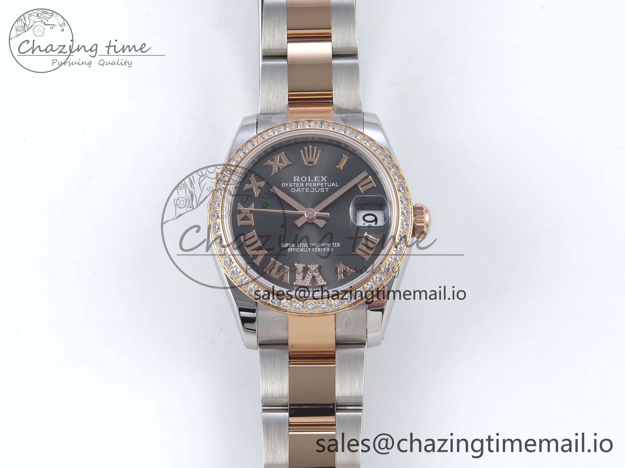 DateJust 31 278381RBR ARF 1:1 Best Edition 904L Steel Gray Roman Diamonds Dial Diamonds Bezel on SS RG Oyster Bracelet ETA 2688