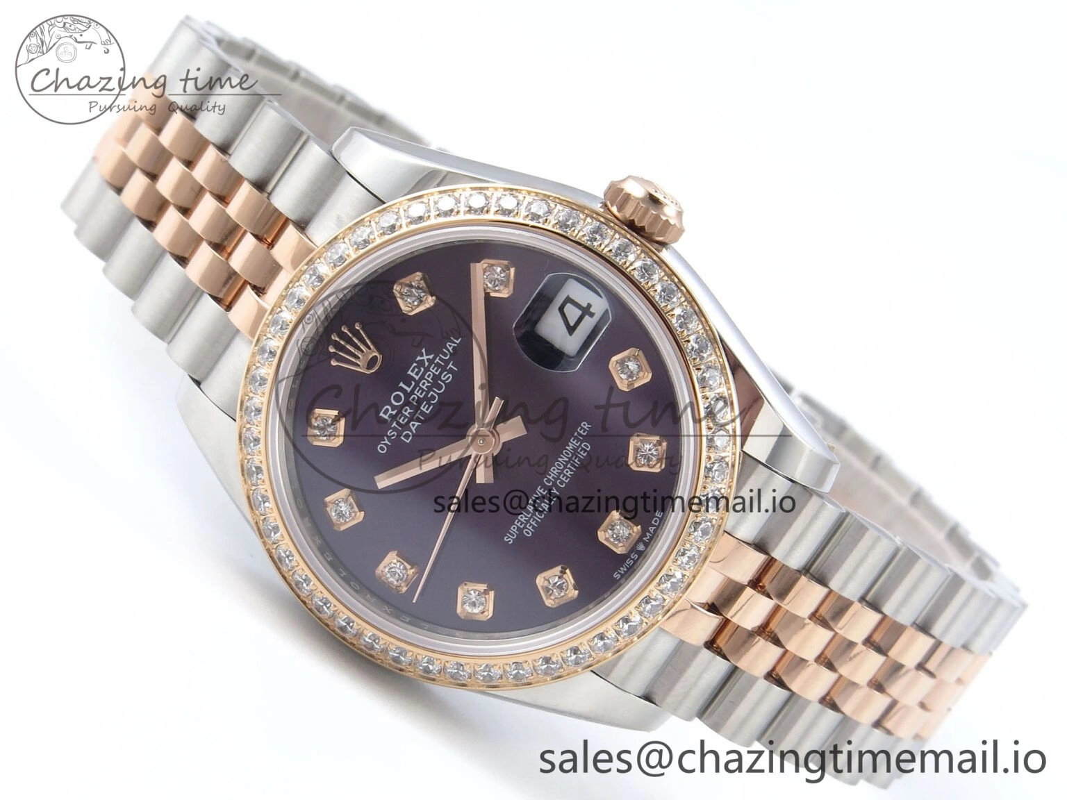 DateJust 31 278381RBR ARF 1:1 Best Edition 904L Steel Purple Diamonds Dial Diamonds Bezel on SS RG Jubilee Bracelet ETA 2688