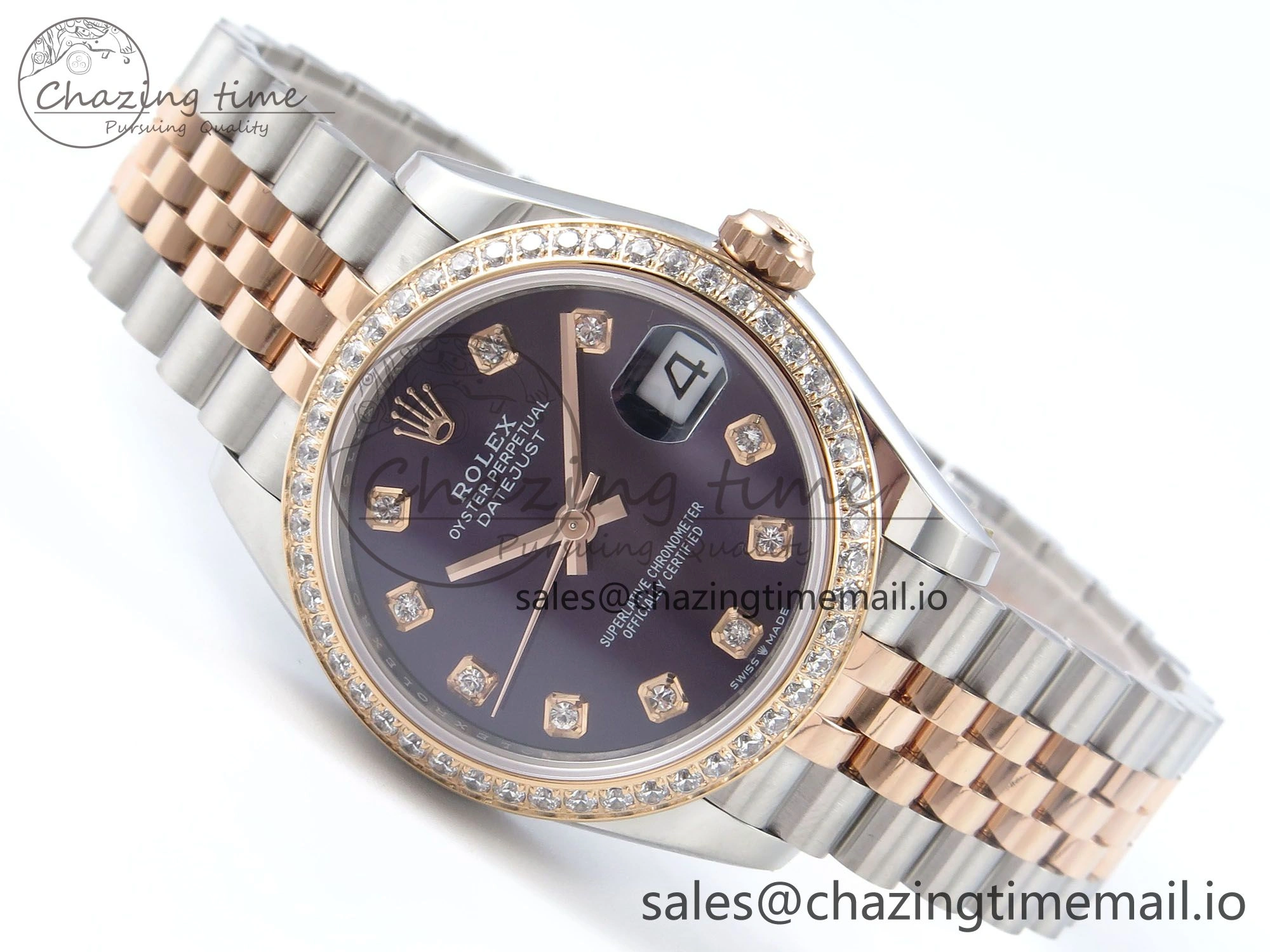 DateJust 31 278381RBR ARF 1:1 Best Edition 904L Steel Purple Diamonds Dial Diamonds Bezel on SS RG Jubilee Bracelet ETA 2688