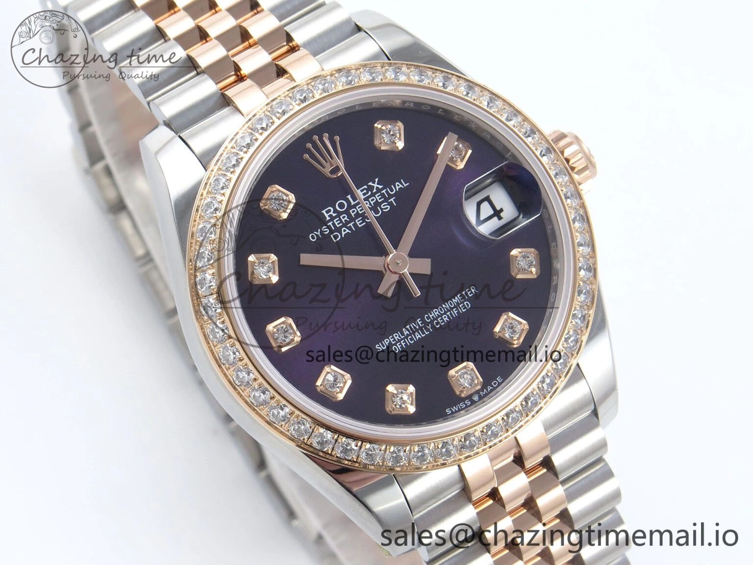 DateJust 31 278381RBR ARF 1:1 Best Edition 904L Steel Purple Diamonds Dial Diamonds Bezel on SS RG Jubilee Bracelet ETA 2688