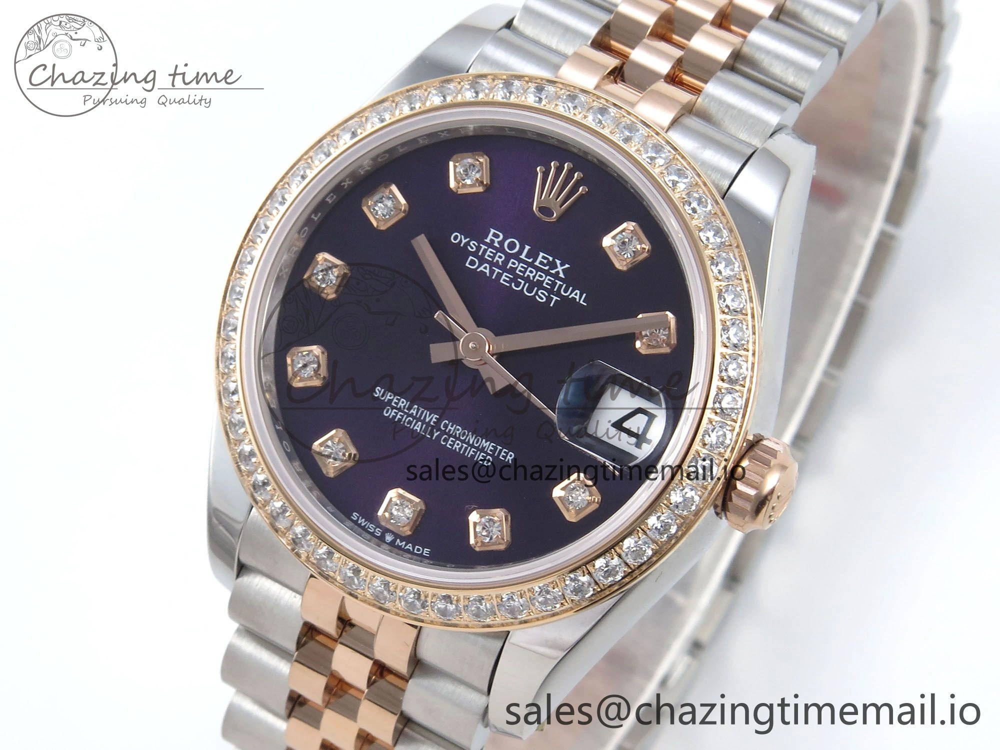 DateJust 31 278381RBR ARF 1:1 Best Edition 904L Steel Purple Diamonds Dial Diamonds Bezel on SS RG Jubilee Bracelet ETA 2688
