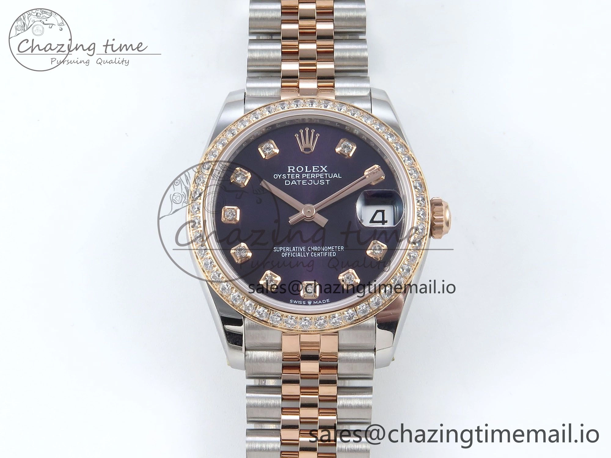 DateJust 31 278381RBR ARF 1:1 Best Edition 904L Steel Purple Diamonds Dial Diamonds Bezel on SS RG Jubilee Bracelet ETA 2688