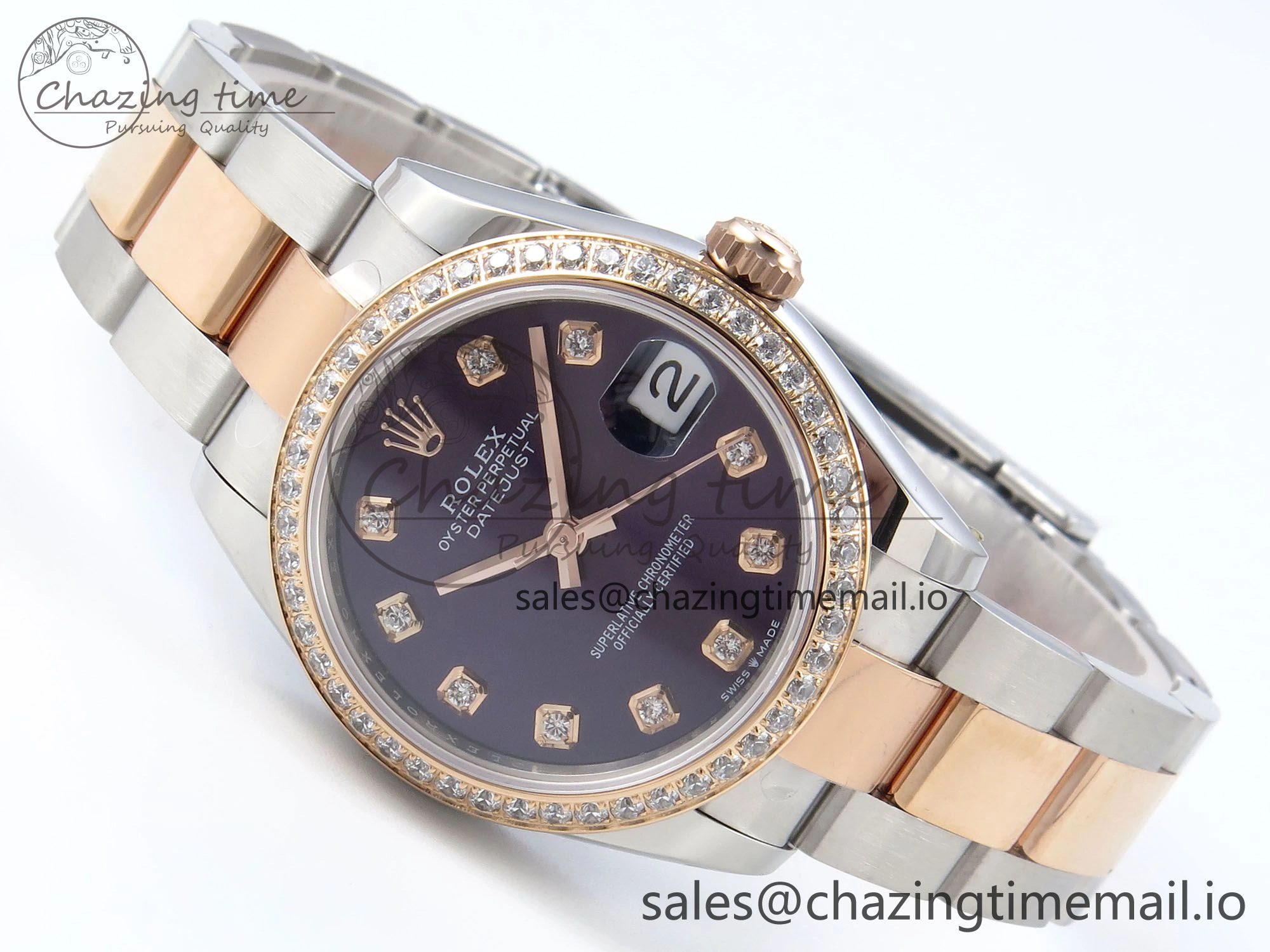 DateJust 31 278381RBR ARF 1:1 Best Edition 904L Steel Purple Diamonds Dial Diamonds Bezel on SS RG Oyster Bracelet ETA 2688