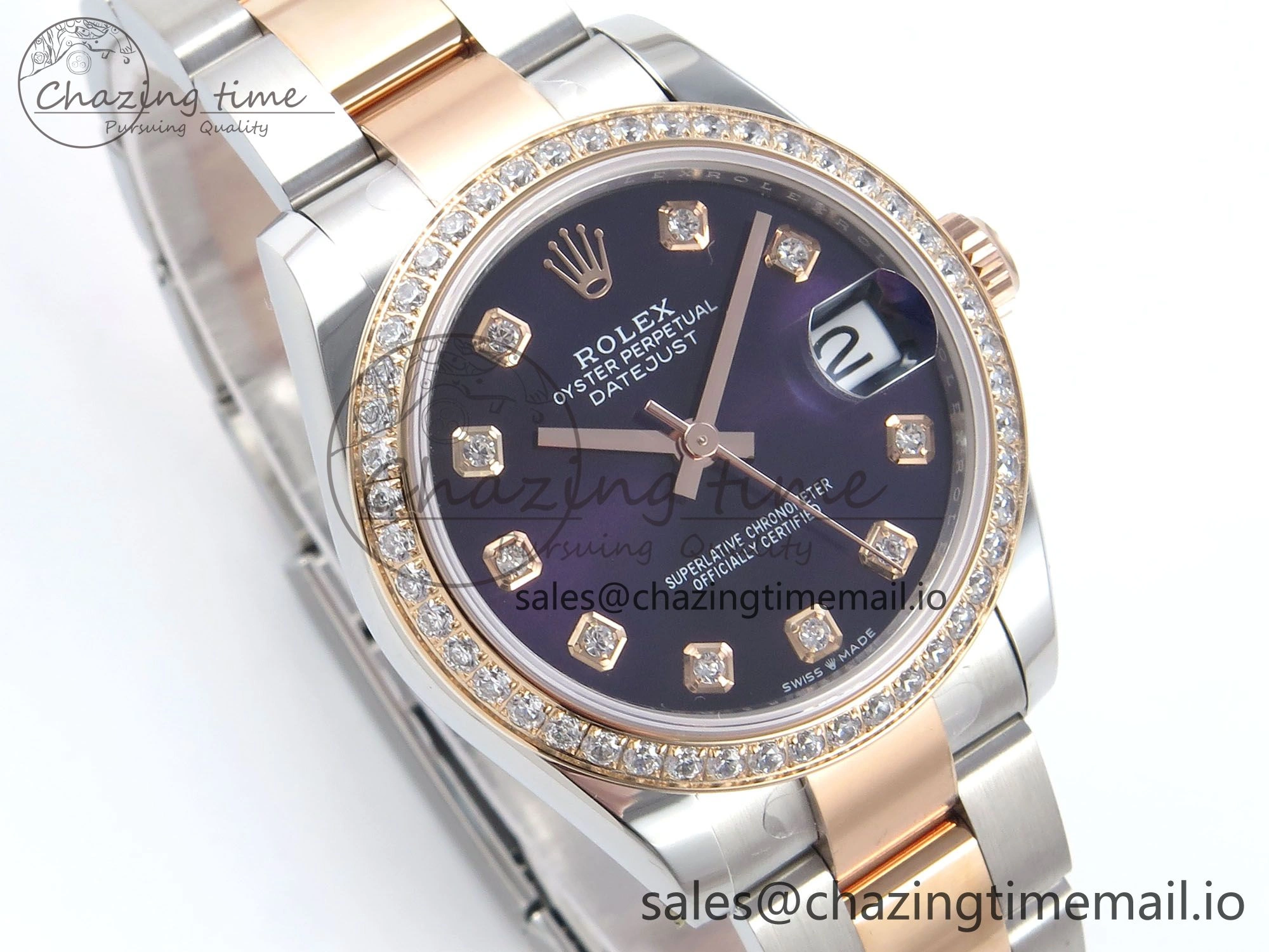 DateJust 31 278381RBR ARF 1:1 Best Edition 904L Steel Purple Diamonds Dial Diamonds Bezel on SS RG Oyster Bracelet ETA 2688