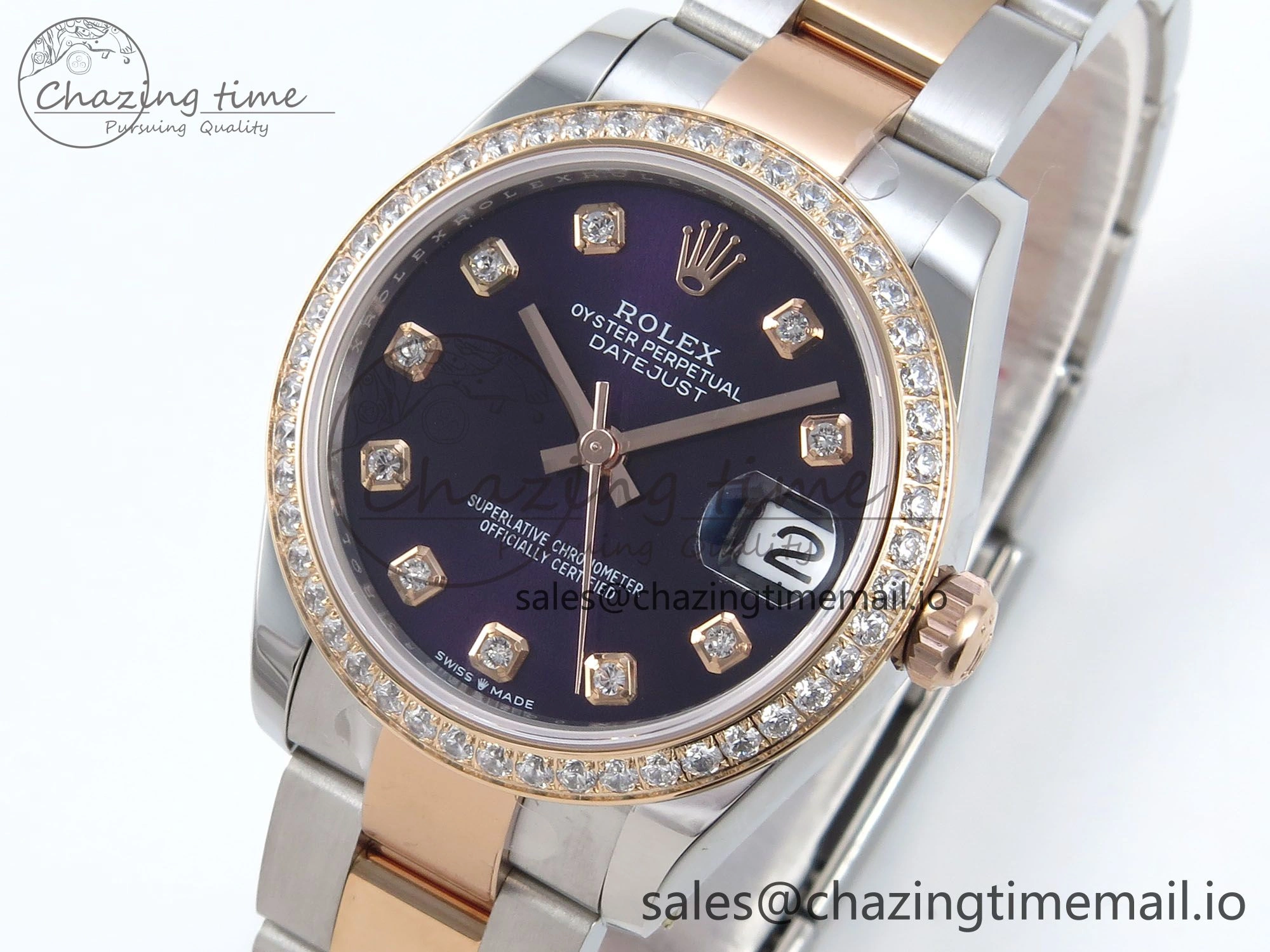 DateJust 31 278381RBR ARF 1:1 Best Edition 904L Steel Purple Diamonds Dial Diamonds Bezel on SS RG Oyster Bracelet ETA 2688