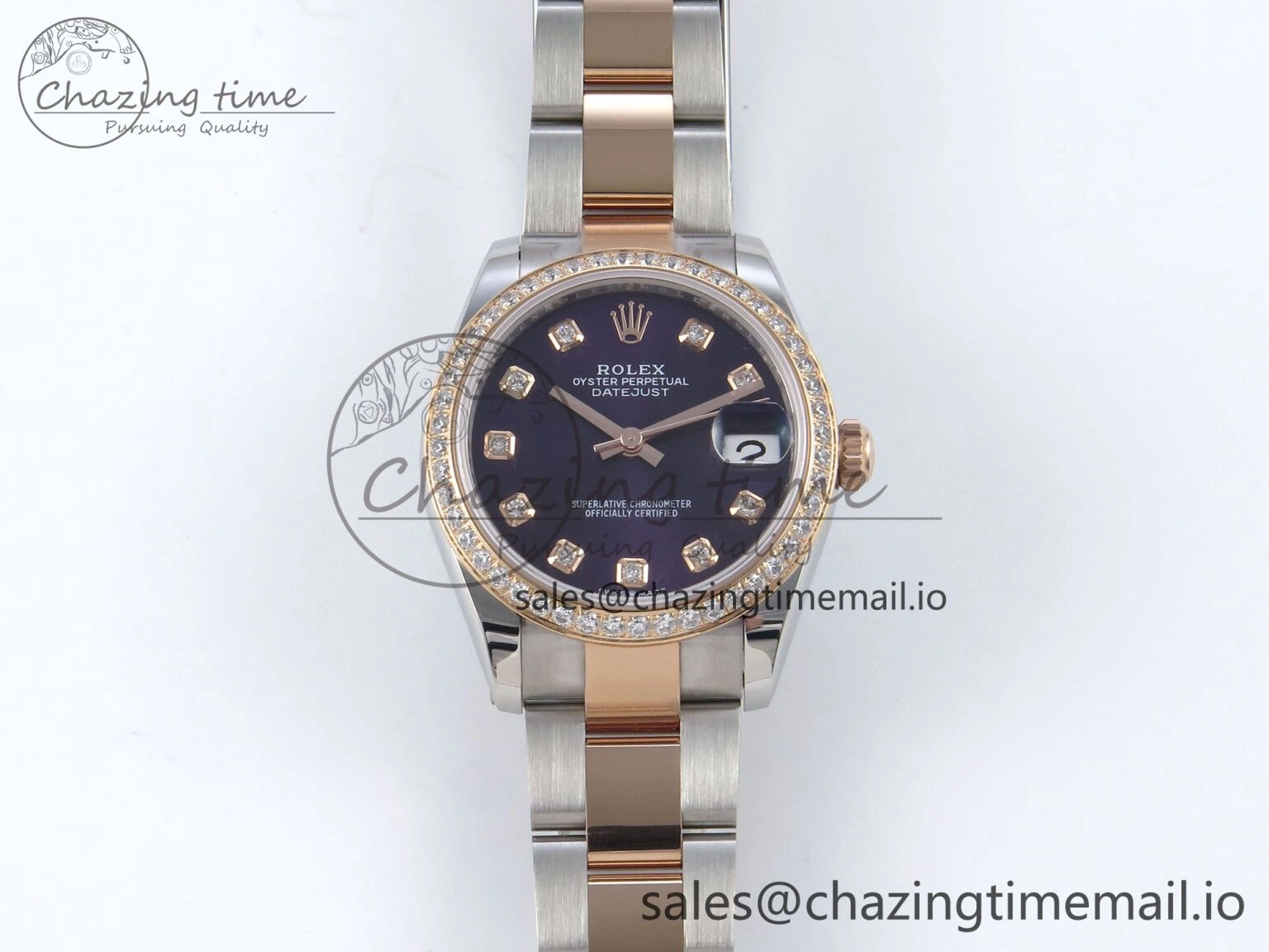 DateJust 31 278381RBR ARF 1:1 Best Edition 904L Steel Purple Diamonds Dial Diamonds Bezel on SS RG Oyster Bracelet ETA 2688