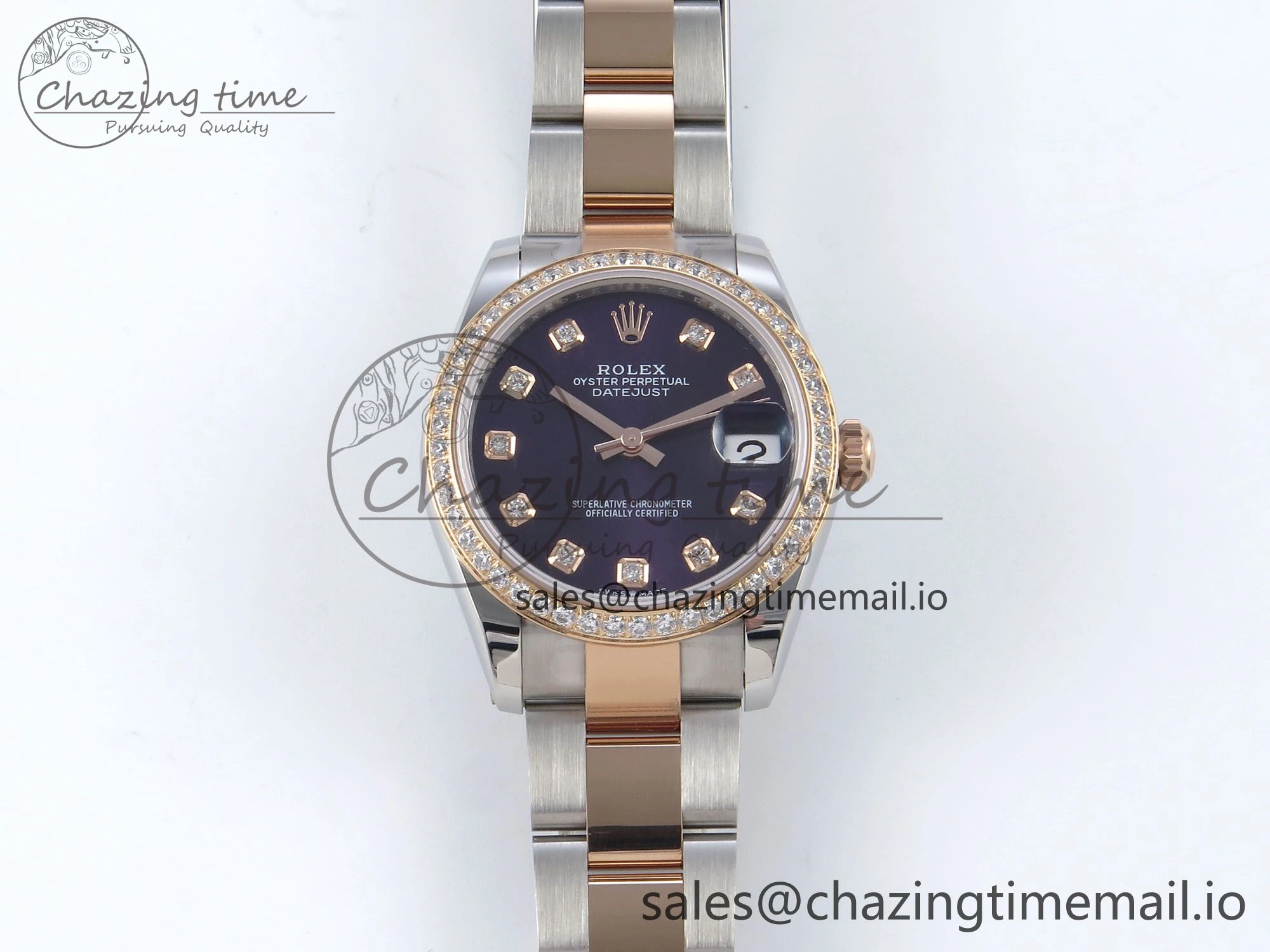 DateJust 31 278381RBR ARF 1:1 Best Edition 904L Steel Purple Diamonds Dial Diamonds Bezel on SS RG Oyster Bracelet ETA 2688