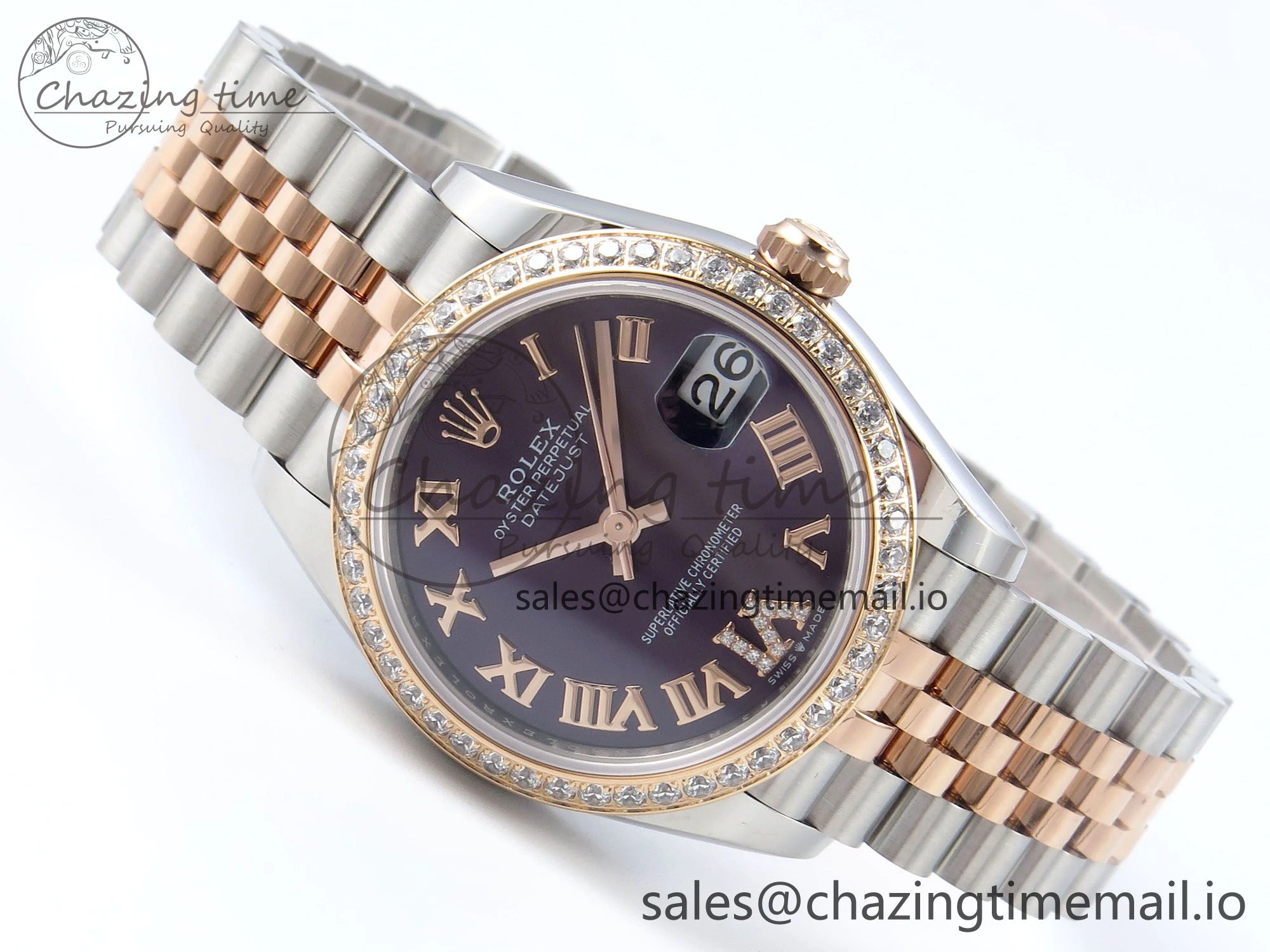 DateJust 31 278381RBR ARF 1:1 Best Edition 904L Steel Purple Roman Diamonds Dial Diamonds Bezel on SS RG Jubilee Bracelet ETA 2688