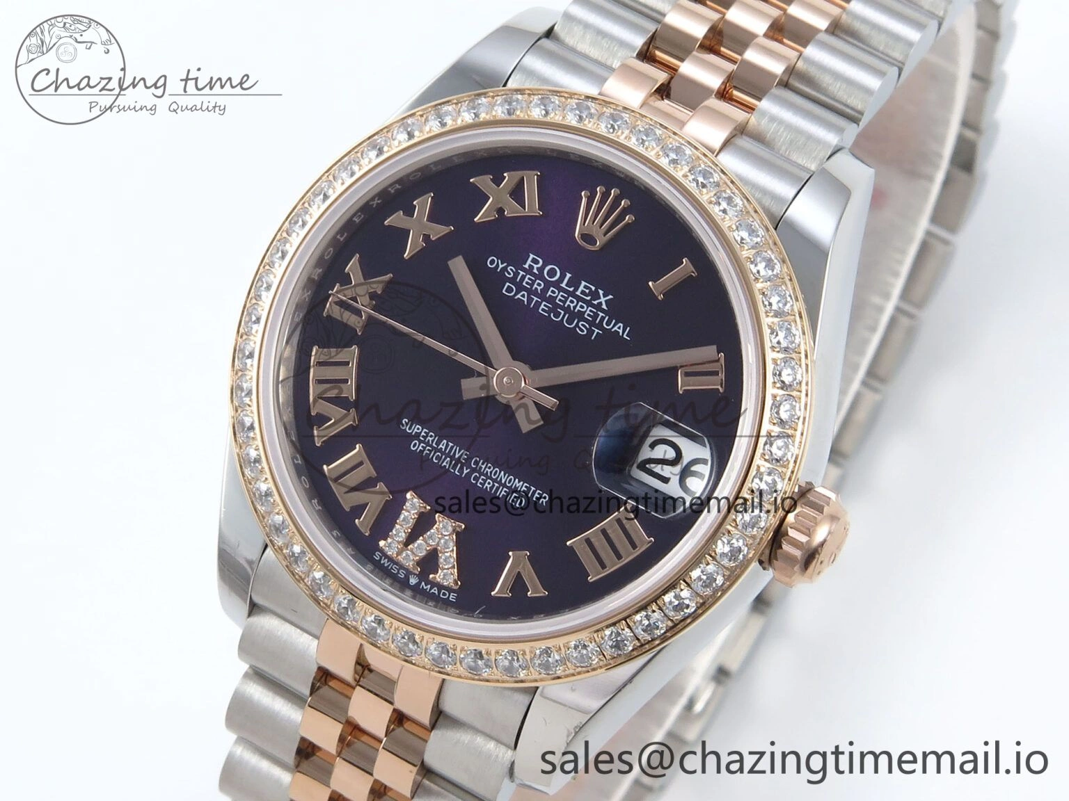 DateJust 31 278381RBR ARF 1:1 Best Edition 904L Steel Purple Roman Diamonds Dial Diamonds Bezel on SS RG Jubilee Bracelet ETA 2688