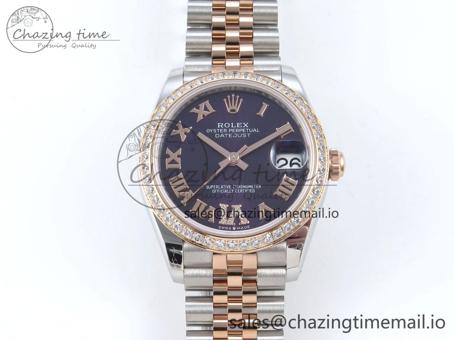 DateJust 31 278381RBR ARF 1:1 Best Edition 904L Steel Purple Roman Diamonds Dial Diamonds Bezel on SS RG Jubilee Bracelet ETA 2688
