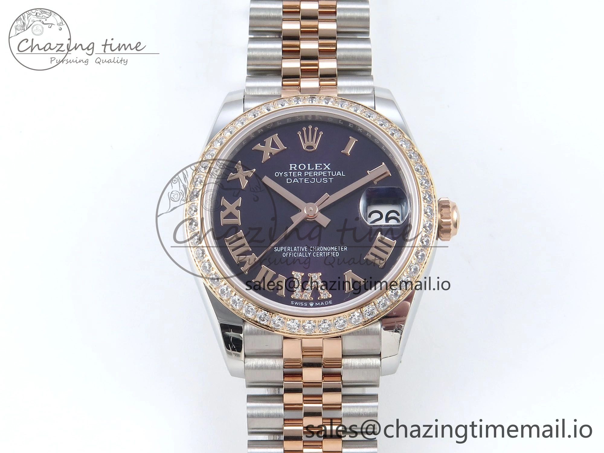 DateJust 31 278381RBR ARF 1:1 Best Edition 904L Steel Purple Roman Diamonds Dial Diamonds Bezel on SS RG Jubilee Bracelet ETA 2688