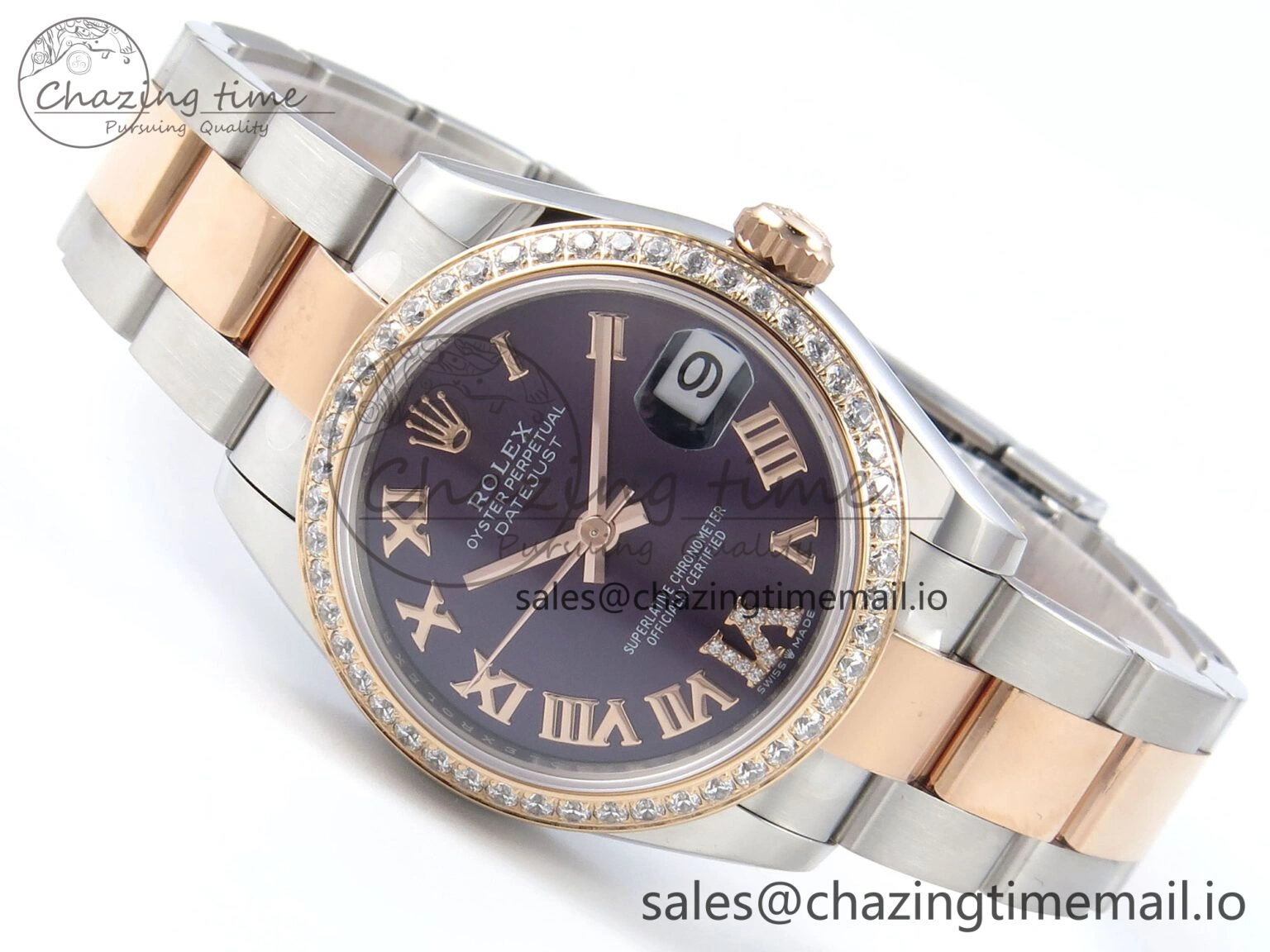 DateJust 31 278381RBR ARF 1:1 Best Edition 904L Steel Purple Roman Diamonds Dial Diamonds Bezel on SS RG Oyster Bracelet ETA 2688