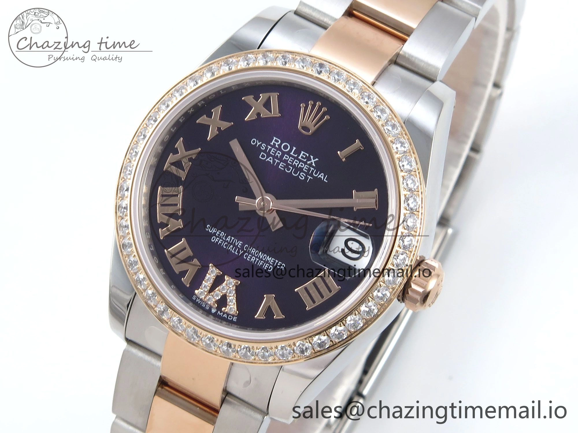 DateJust 31 278381RBR ARF 1:1 Best Edition 904L Steel Purple Roman Diamonds Dial Diamonds Bezel on SS RG Oyster Bracelet ETA 2688
