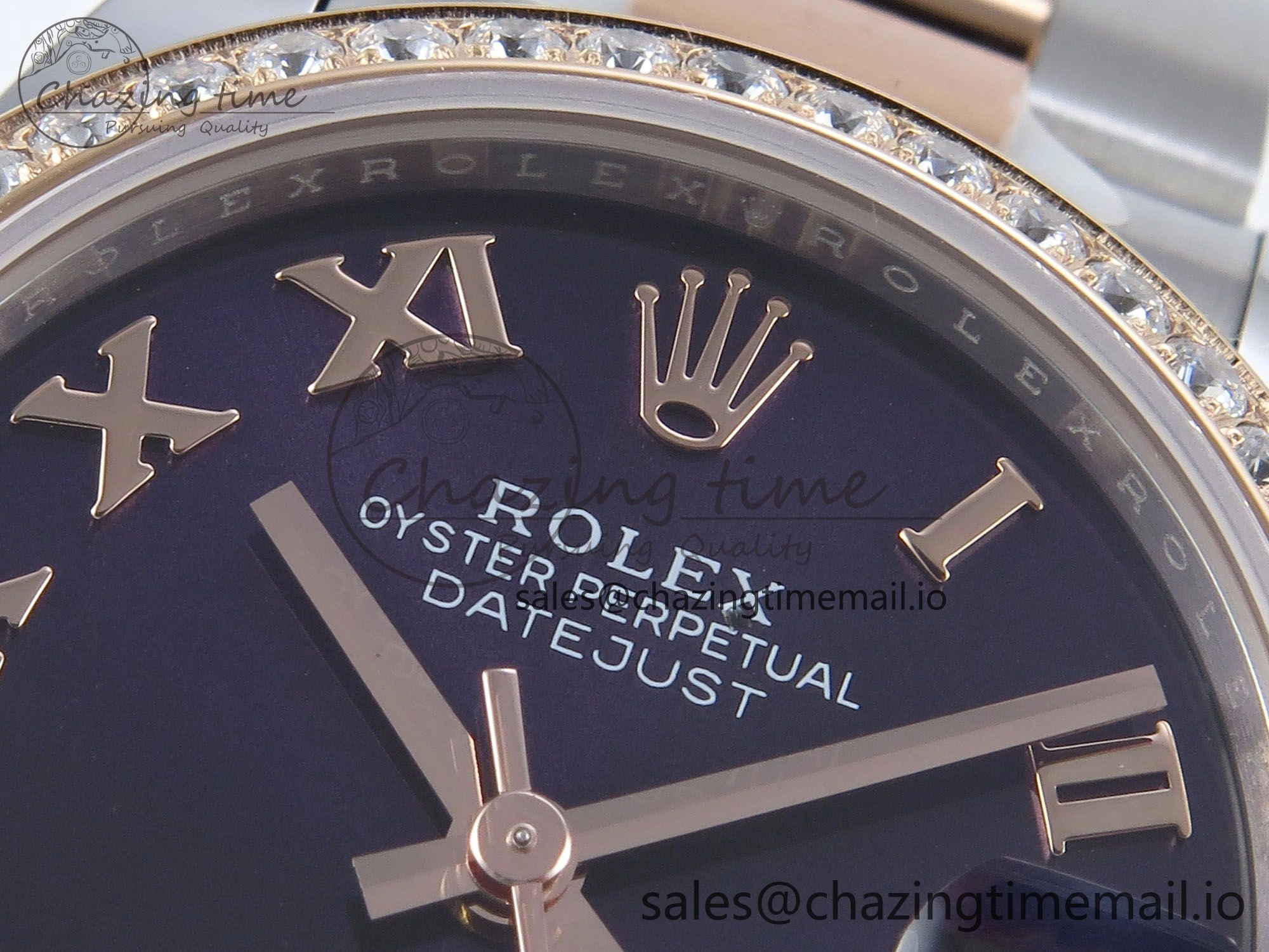DateJust 31 278381RBR ARF 1:1 Best Edition 904L Steel Purple Roman Diamonds Dial Diamonds Bezel on SS RG Oyster Bracelet ETA 2688
