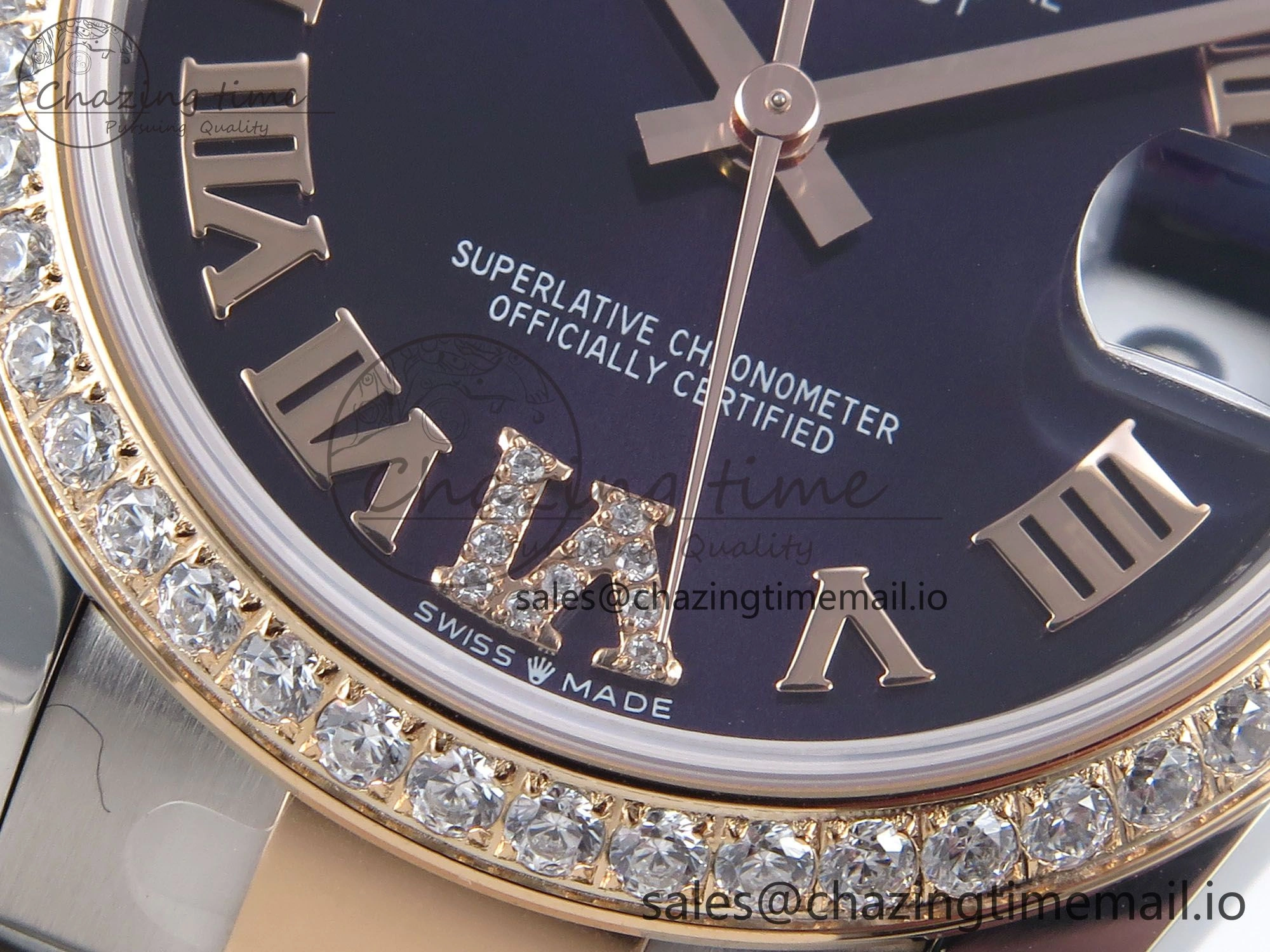 DateJust 31 278381RBR ARF 1:1 Best Edition 904L Steel Purple Roman Diamonds Dial Diamonds Bezel on SS RG Oyster Bracelet ETA 2688