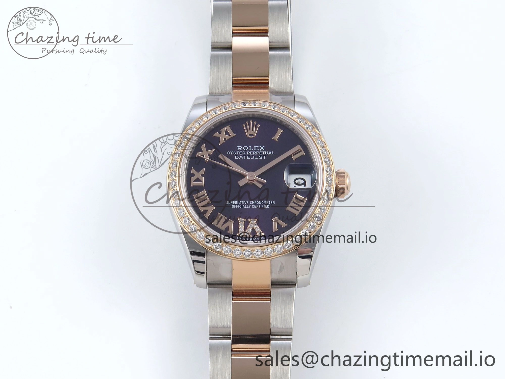 DateJust 31 278381RBR ARF 1:1 Best Edition 904L Steel Purple Roman Diamonds Dial Diamonds Bezel on SS RG Oyster Bracelet ETA 2688