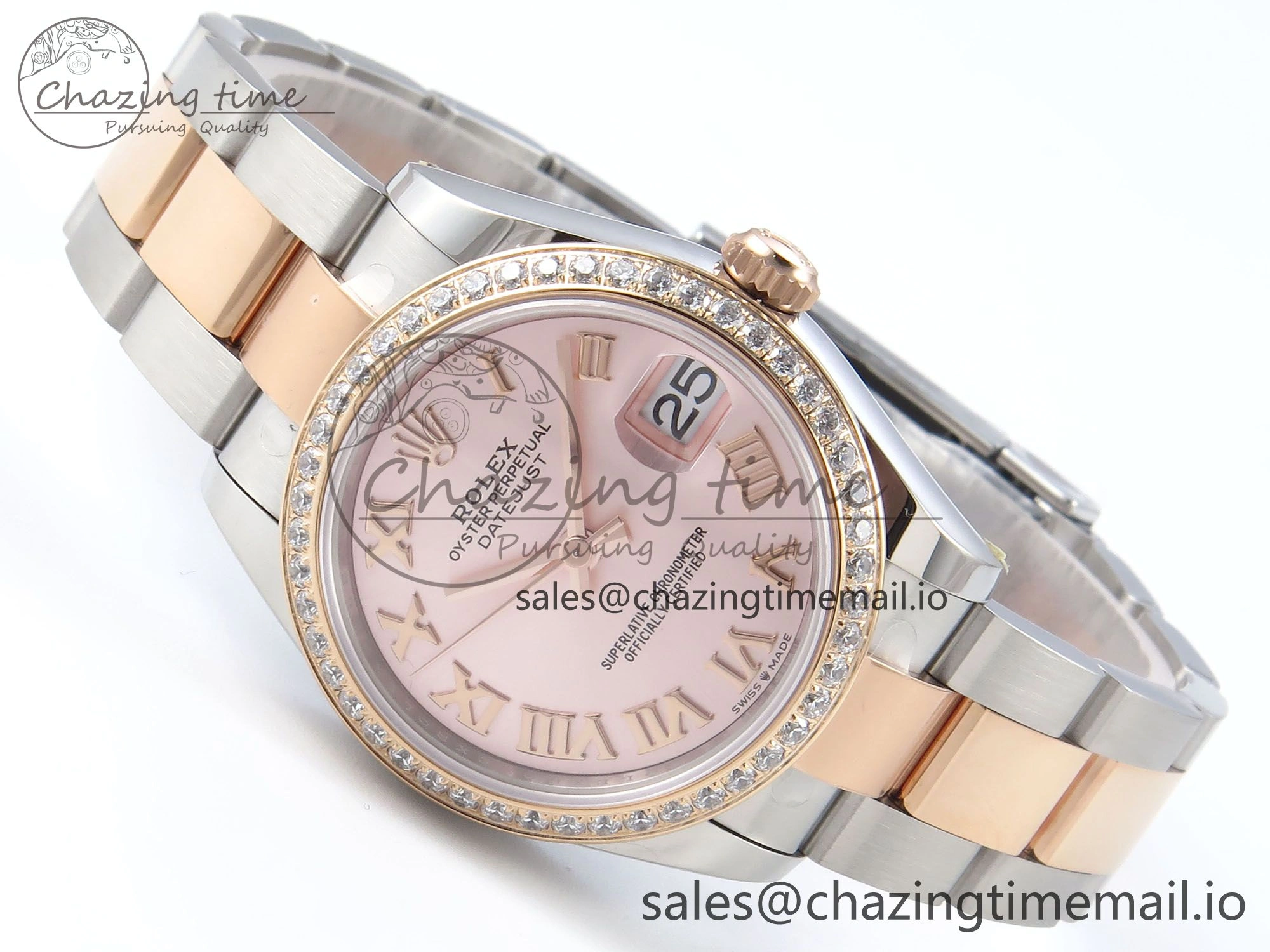 DateJust 31 278381RBR ARF 1:1 Best Edition 904L Steel RG Roman Dial Diamonds Bezel on SS RG Oyster Bracelet ETA 2688