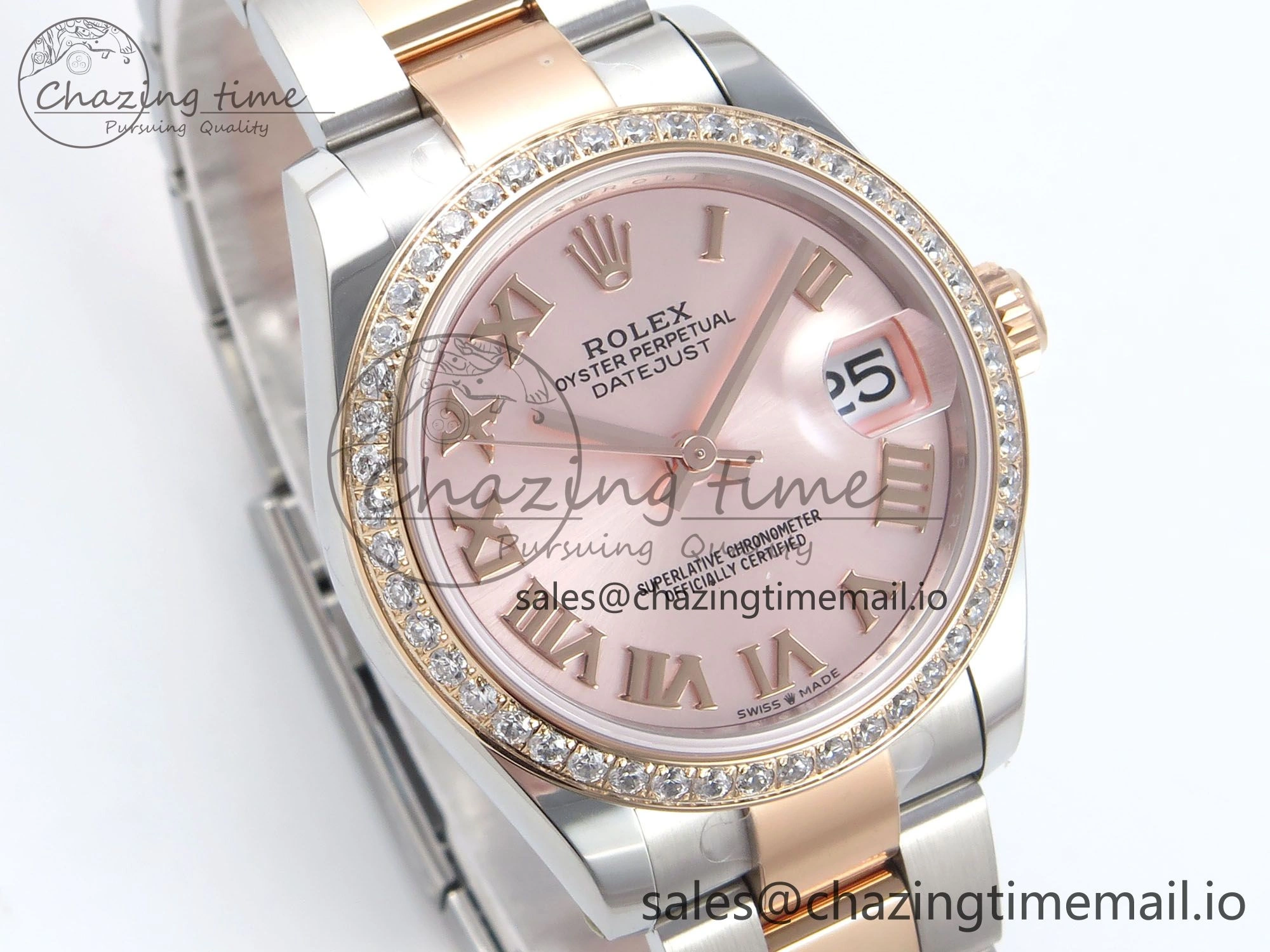 DateJust 31 278381RBR ARF 1:1 Best Edition 904L Steel RG Roman Dial Diamonds Bezel on SS RG Oyster Bracelet ETA 2688