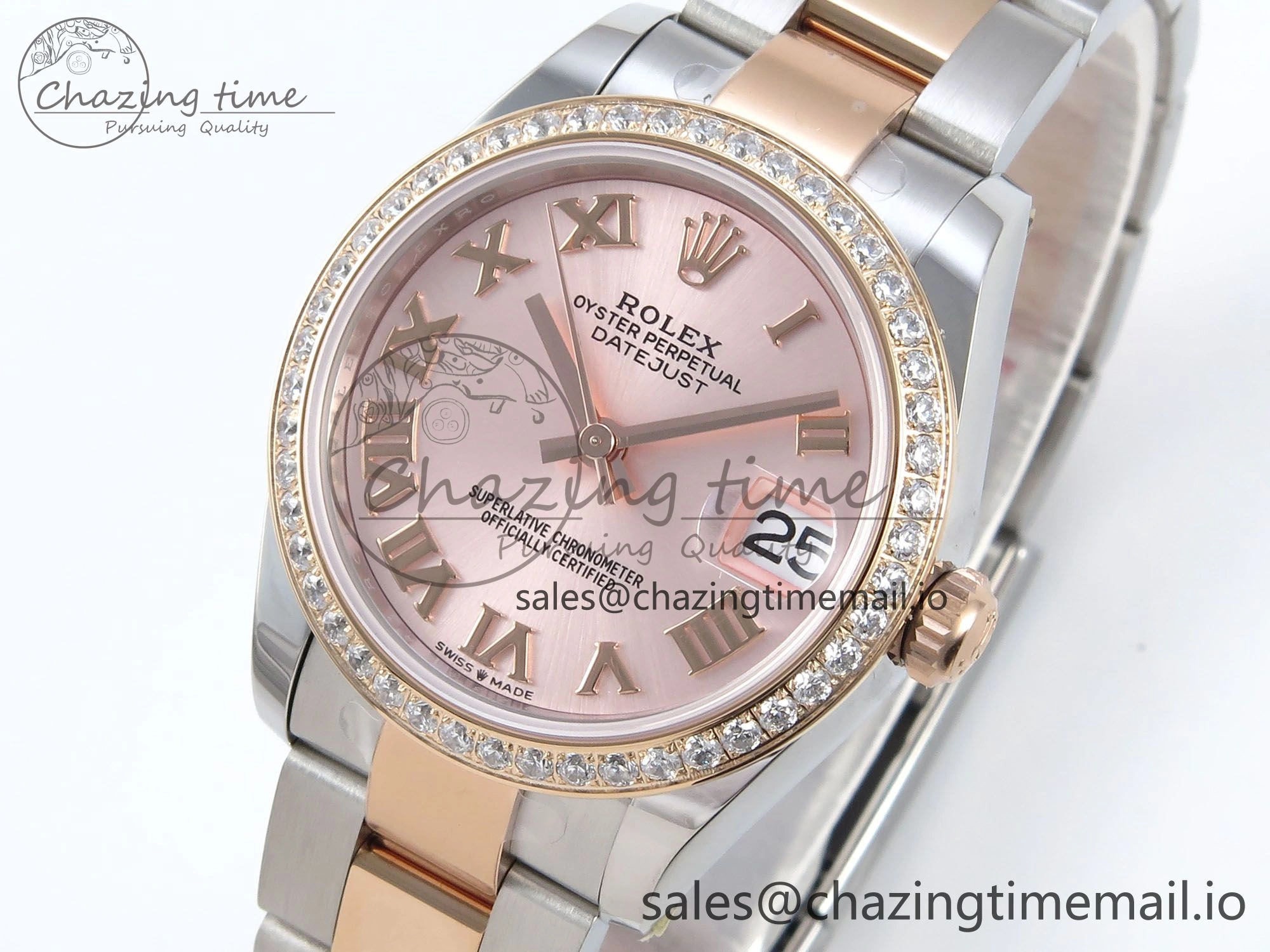 DateJust 31 278381RBR ARF 1:1 Best Edition 904L Steel RG Roman Dial Diamonds Bezel on SS RG Oyster Bracelet ETA 2688