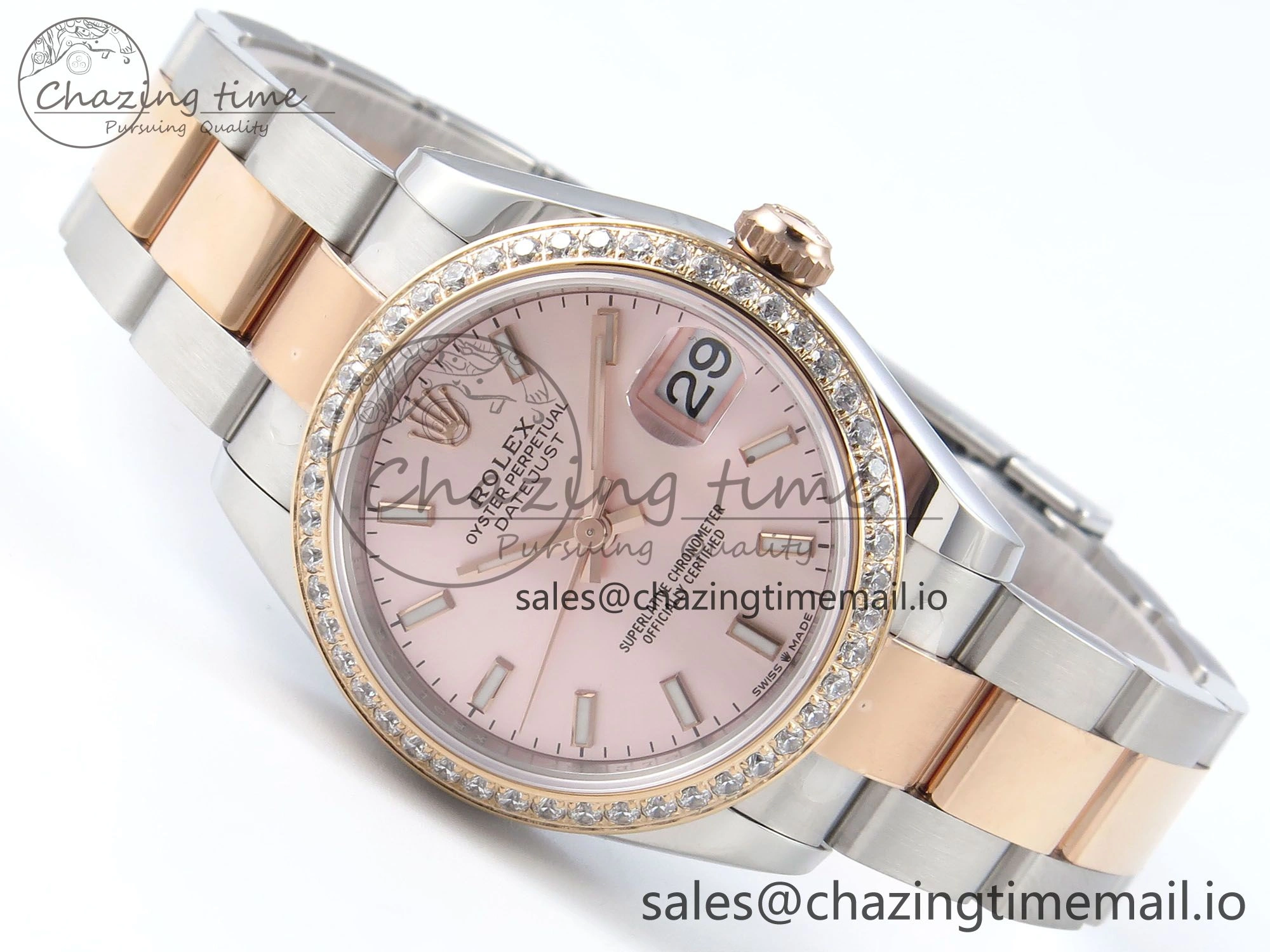 DateJust 31 278381RBR ARF 1:1 Best Edition 904L Steel RG Stick Dial Diamonds Bezel on SS RG Oyster Bracelet ETA 2688