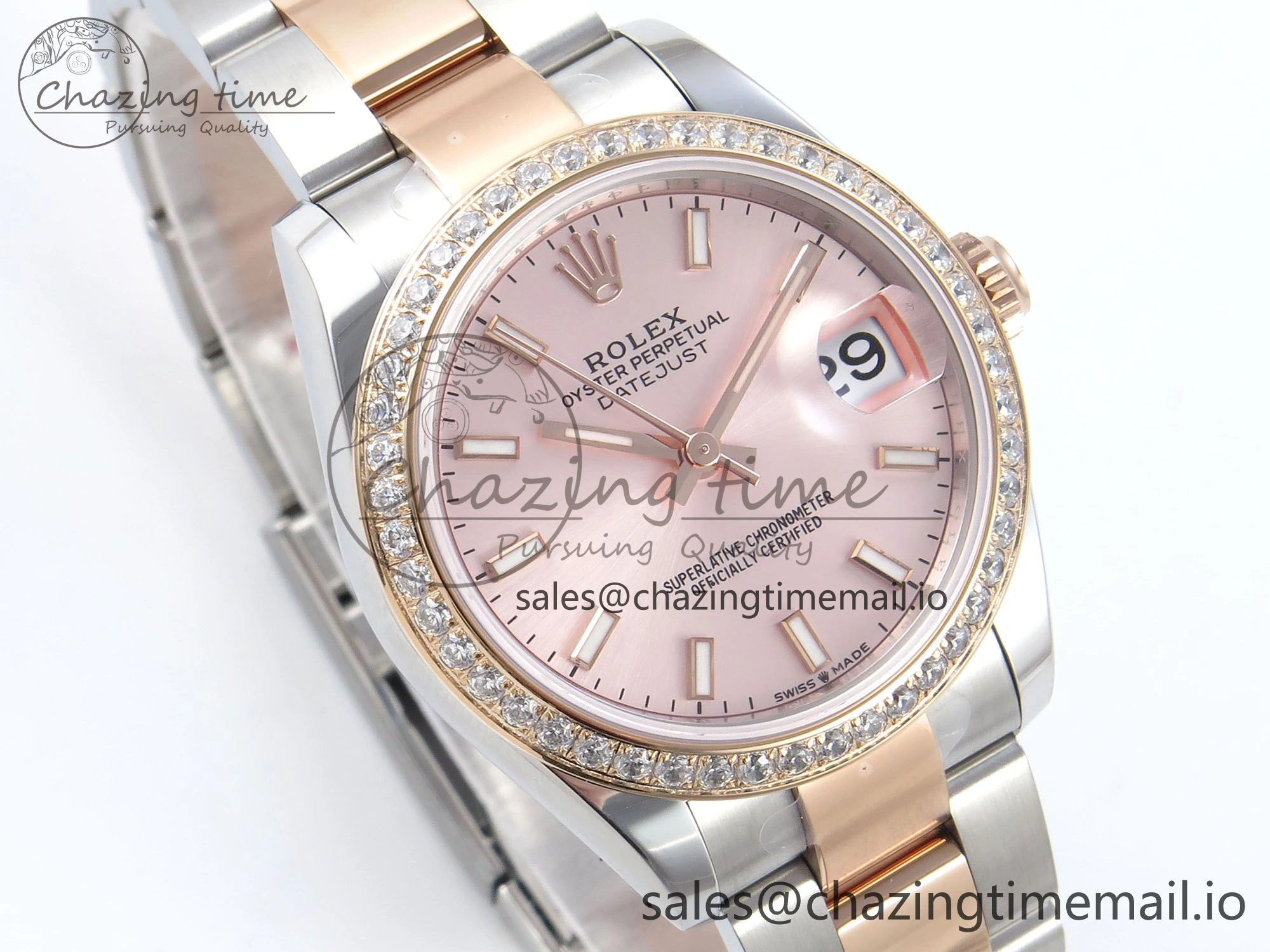 DateJust 31 278381RBR ARF 1:1 Best Edition 904L Steel RG Stick Dial Diamonds Bezel on SS RG Oyster Bracelet ETA 2688