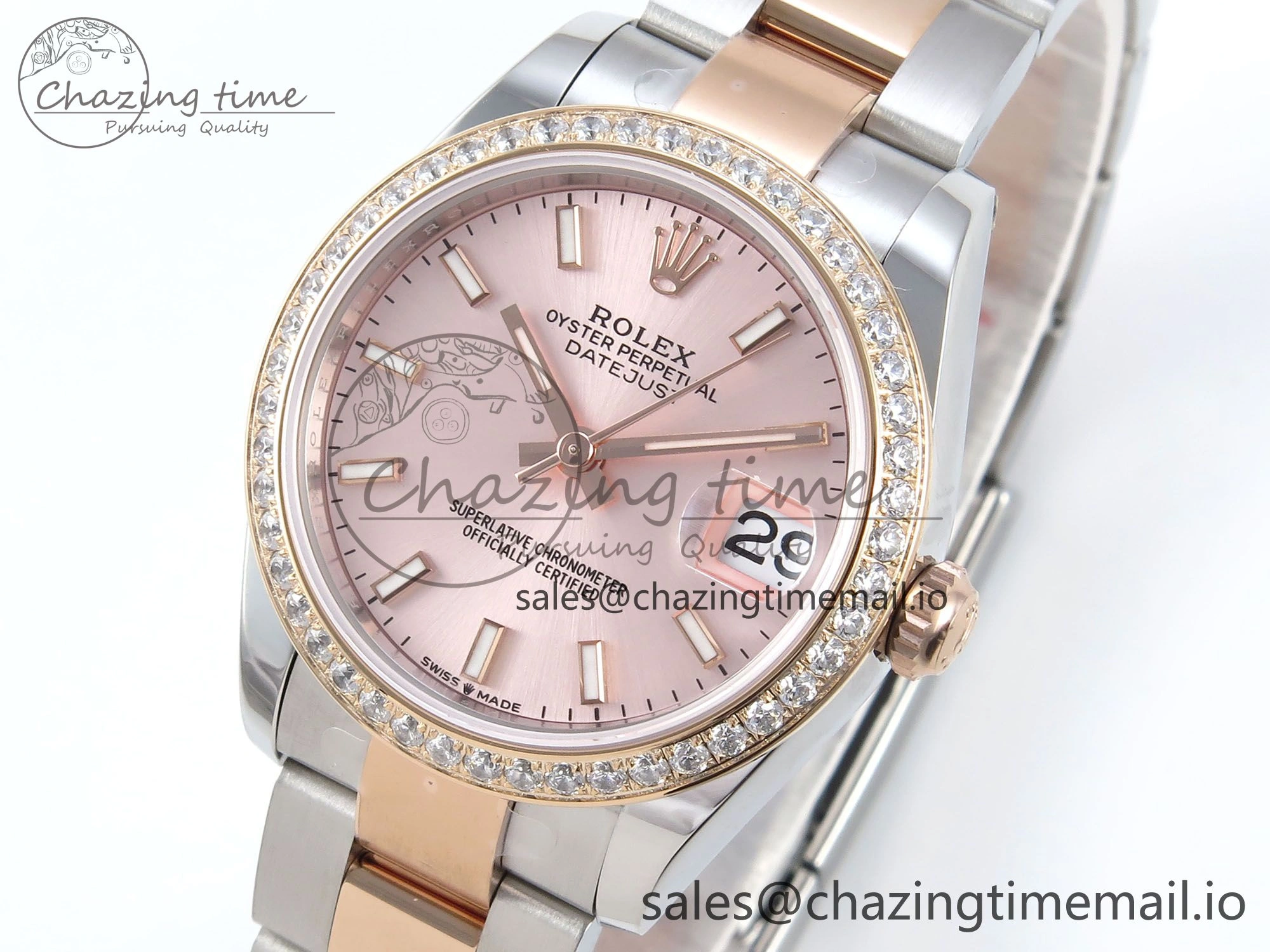 DateJust 31 278381RBR ARF 1:1 Best Edition 904L Steel RG Stick Dial Diamonds Bezel on SS RG Oyster Bracelet ETA 2688