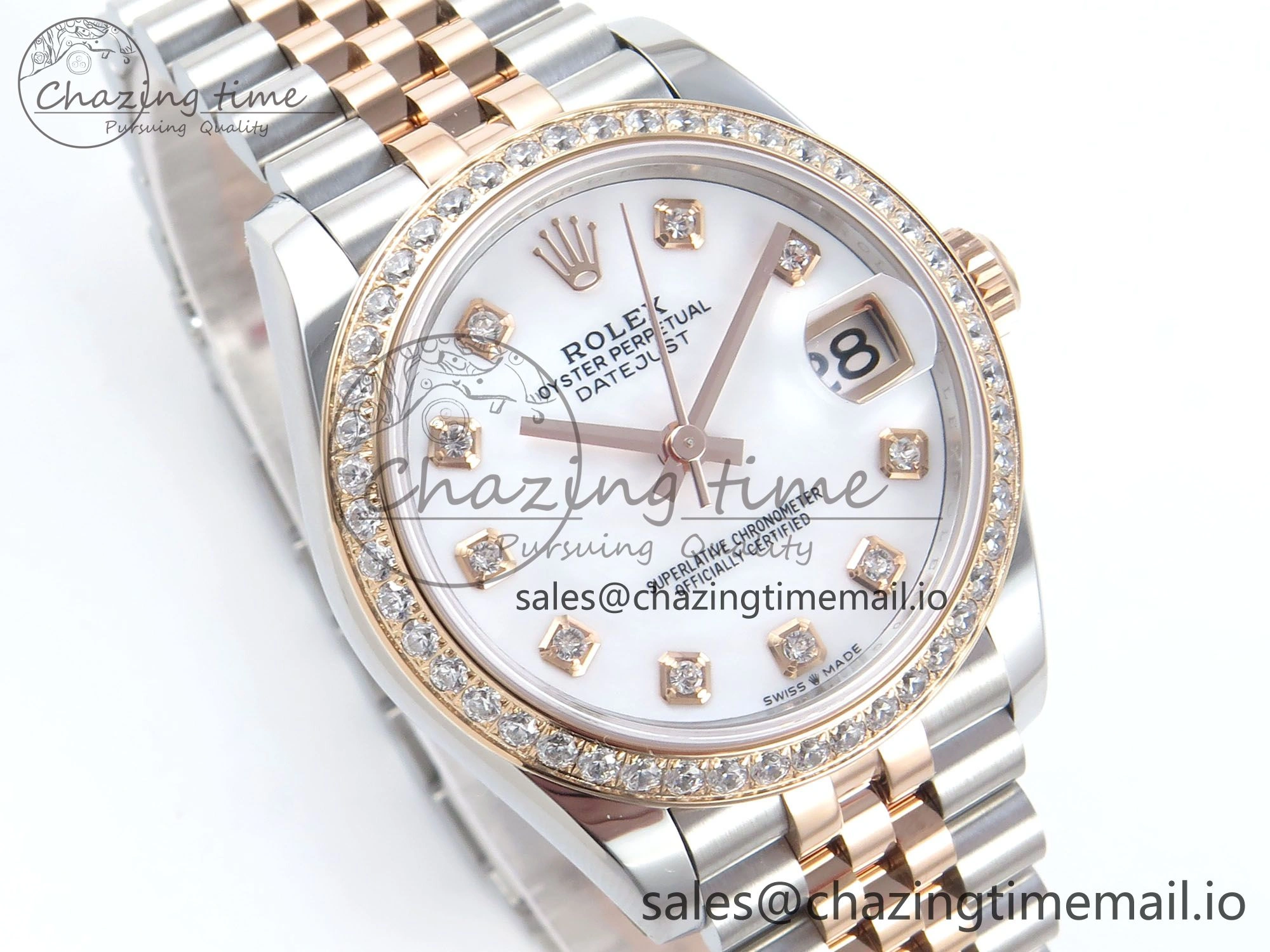 DateJust 31 278381RBR ARF 1:1 Best Edition 904L Steel White Diamonds Dial Diamonds Bezel on SS RG Jubilee Bracelet ETA 2688