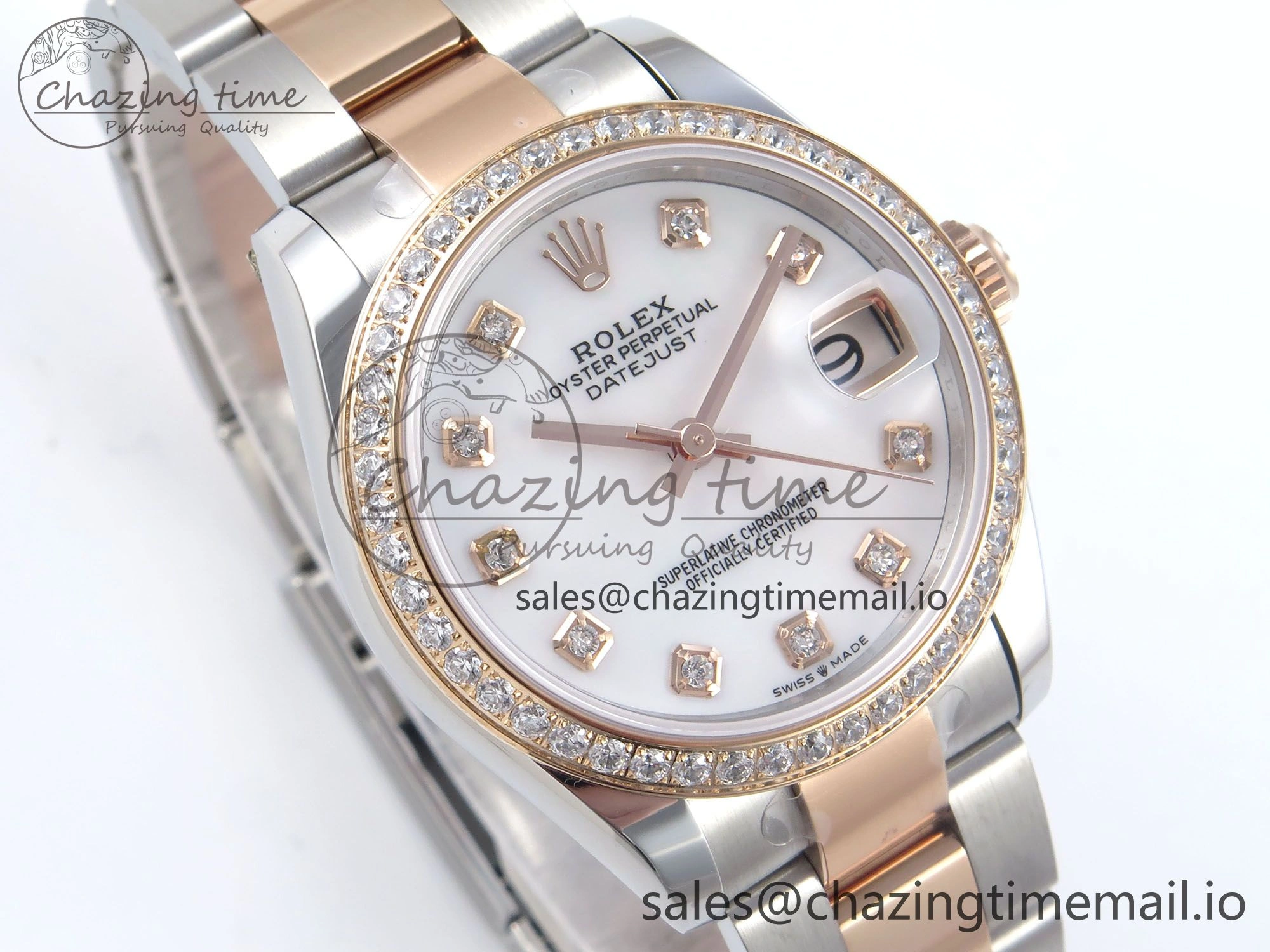 DateJust 31 278381RBR ARF 1:1 Best Edition 904L Steel White MOP Dial Diamonds Bezel on SS RG Oyster Bracelet ETA 2688