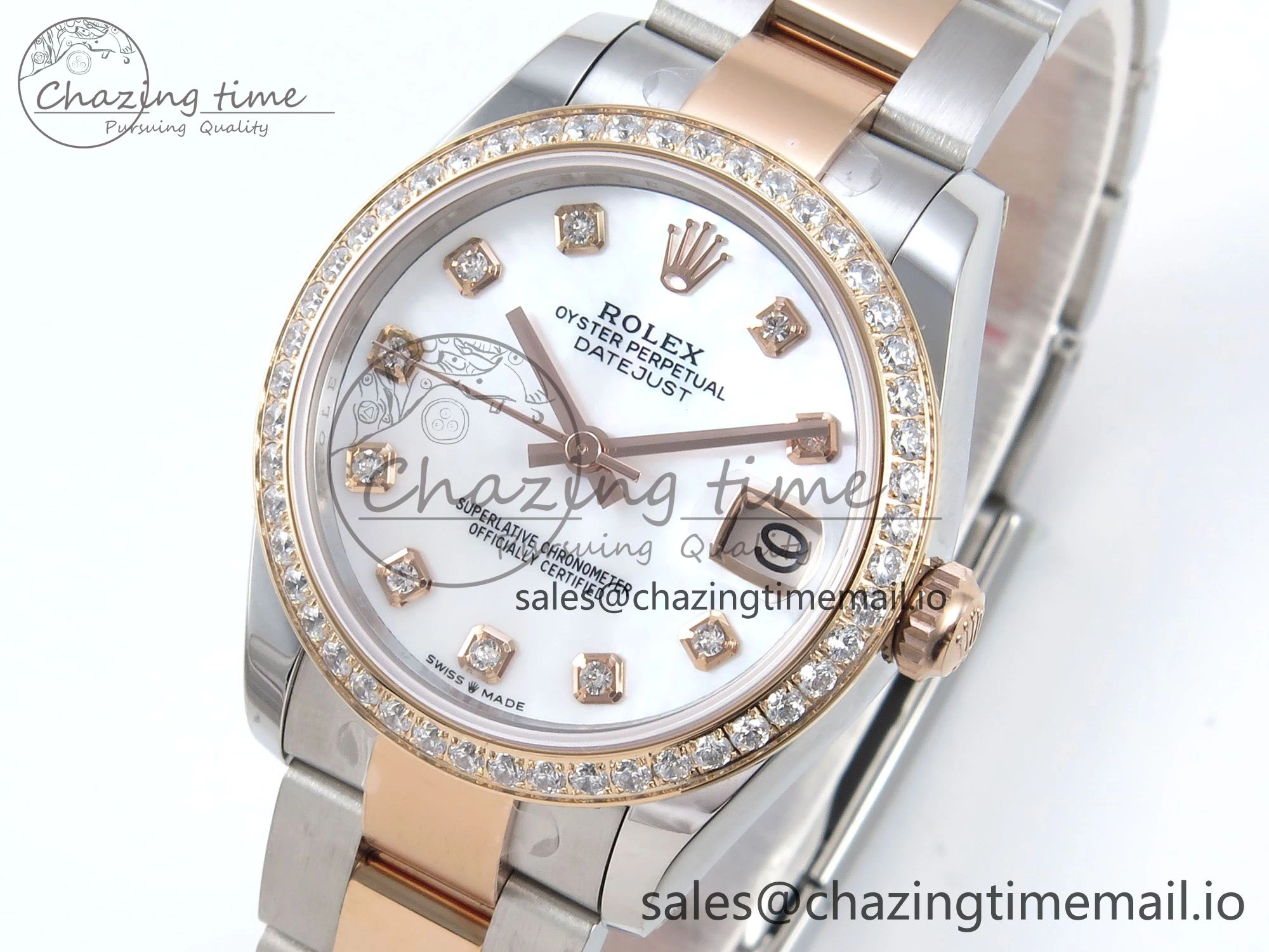 DateJust 31 278381RBR ARF 1:1 Best Edition 904L Steel White MOP Dial Diamonds Bezel on SS RG Oyster Bracelet ETA 2688