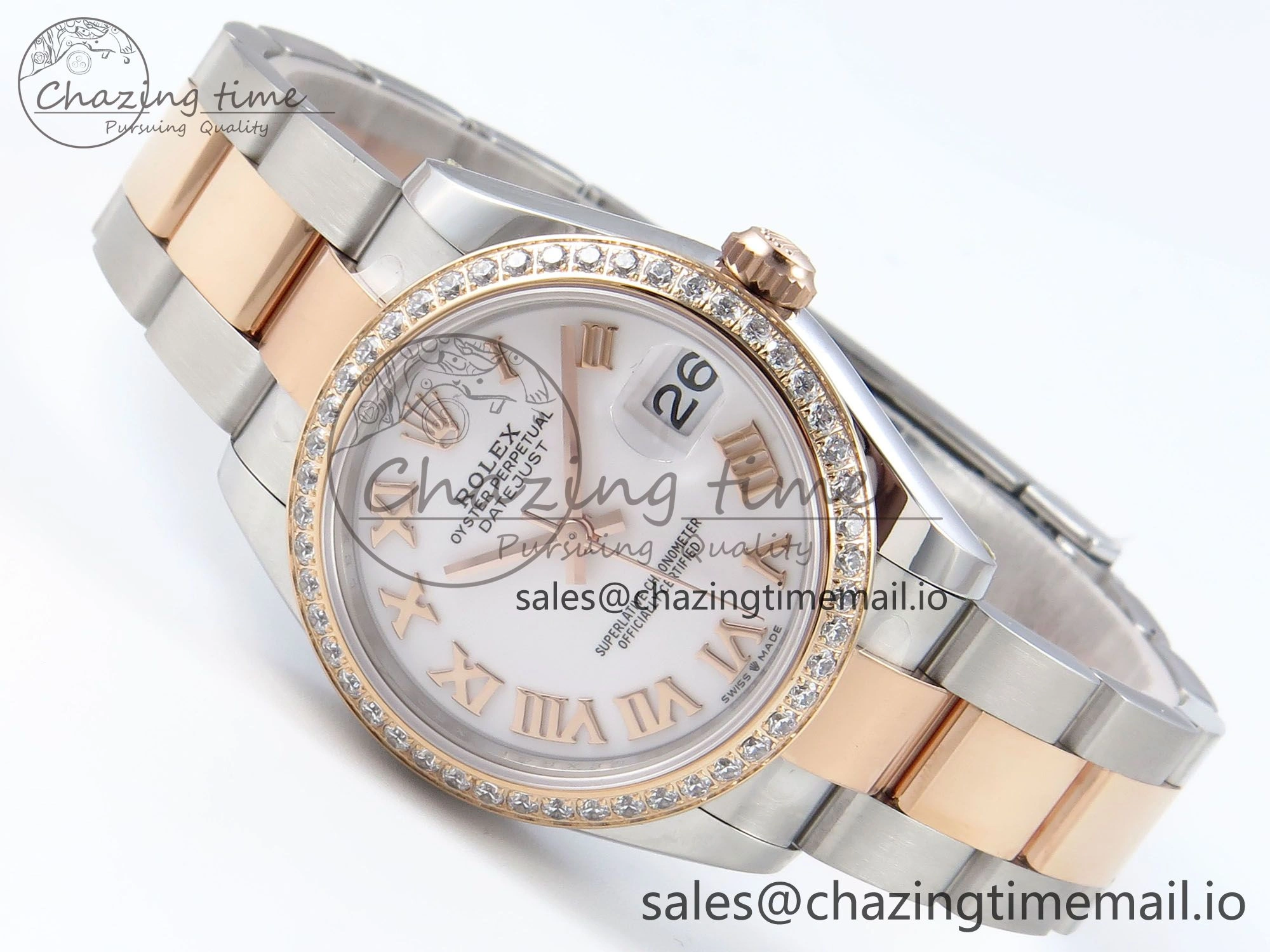 DateJust 31 278381RBR ARF 1:1 Best Edition 904L Steel White Roman Dial Diamonds Bezel on SS RG Oyster Bracelet ETA 2688