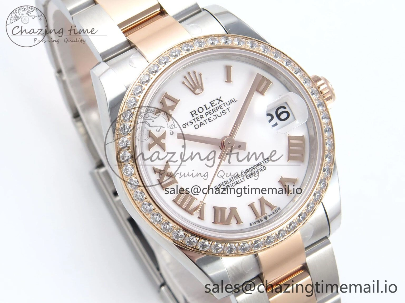 DateJust 31 278381RBR ARF 1:1 Best Edition 904L Steel White Roman Dial Diamonds Bezel on SS RG Oyster Bracelet ETA 2688