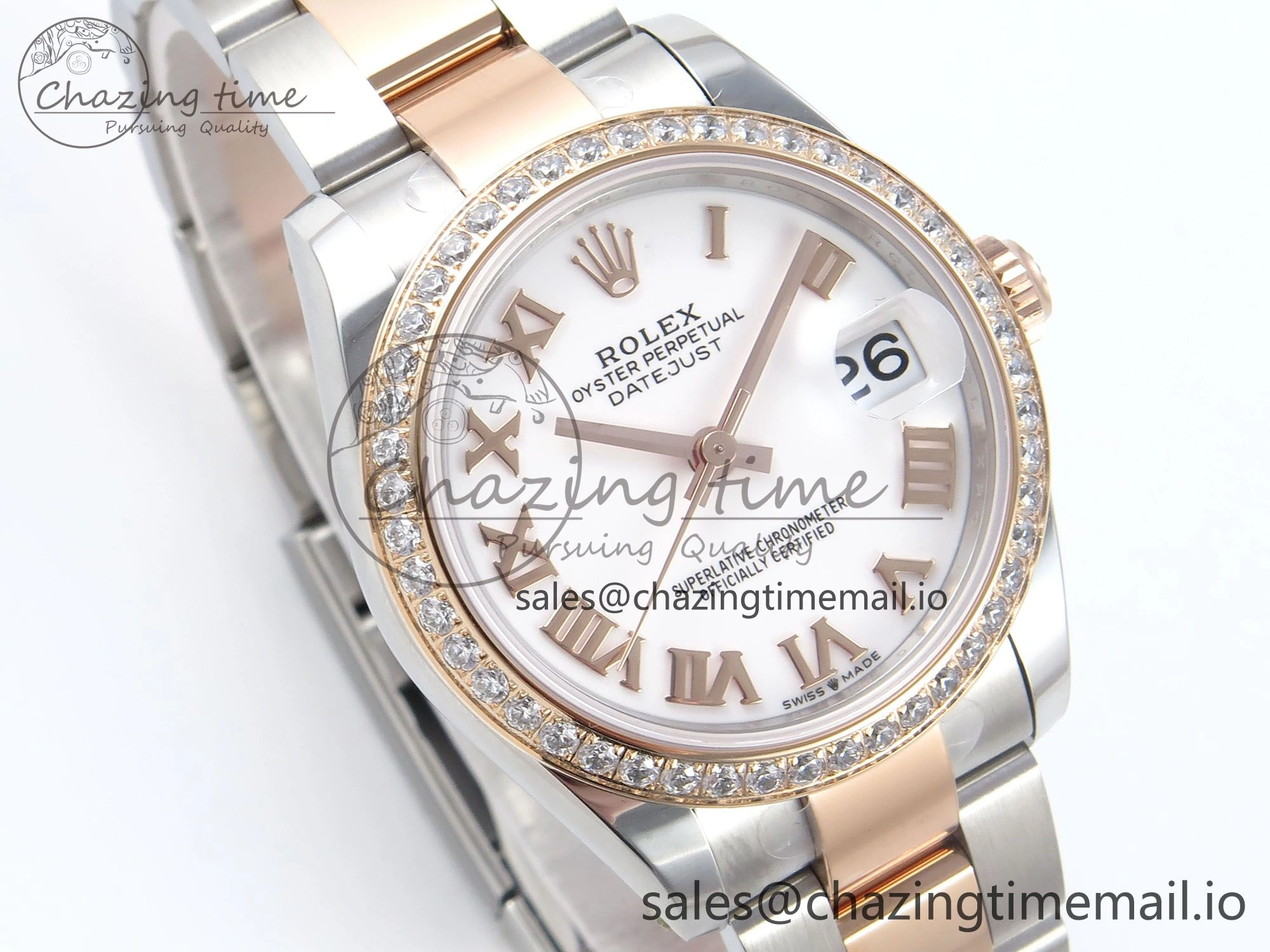 DateJust 31 278381RBR ARF 1:1 Best Edition 904L Steel White Roman Dial Diamonds Bezel on SS RG Oyster Bracelet ETA 2688