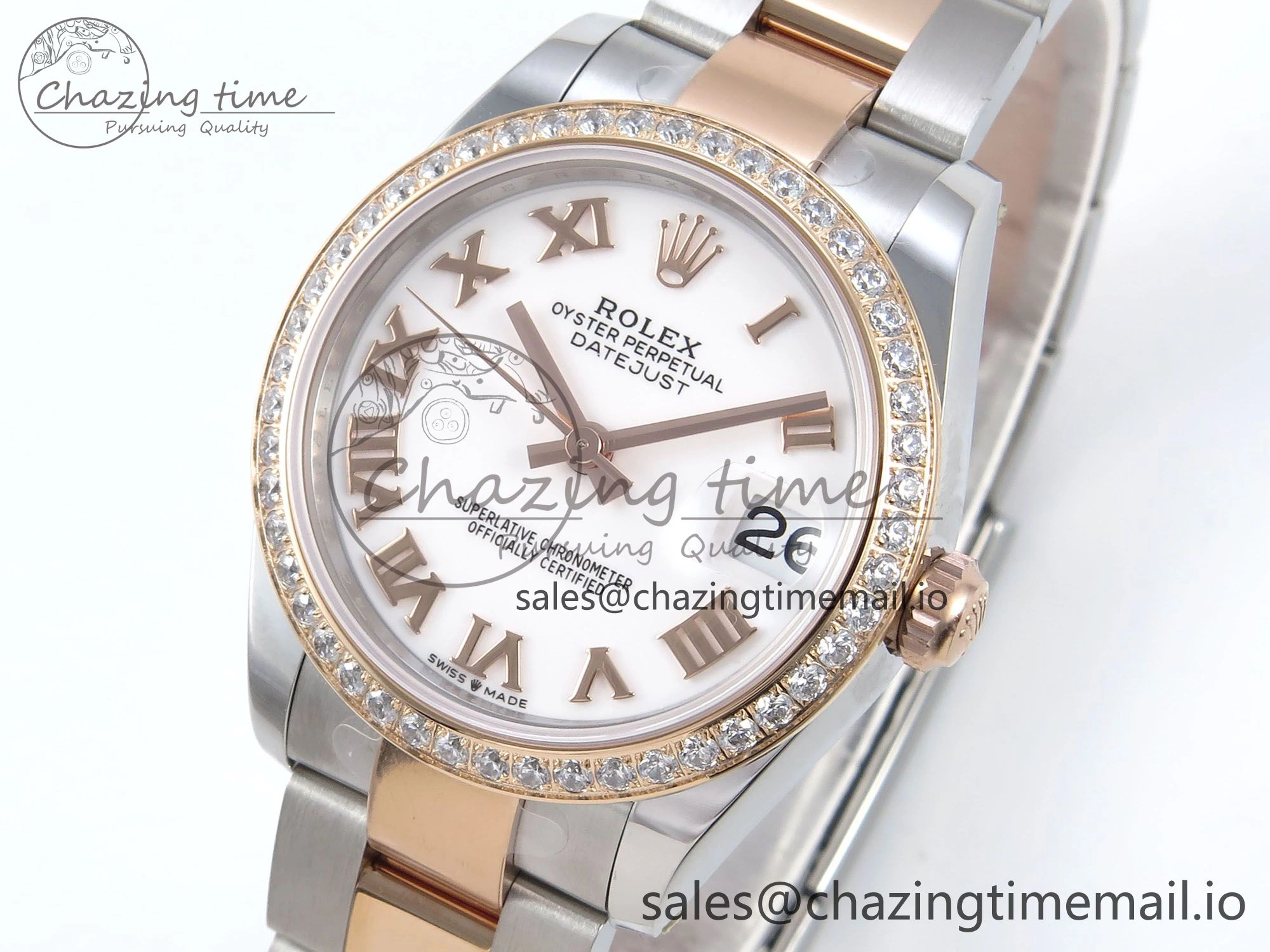 DateJust 31 278381RBR ARF 1:1 Best Edition 904L Steel White Roman Dial Diamonds Bezel on SS RG Oyster Bracelet ETA 2688